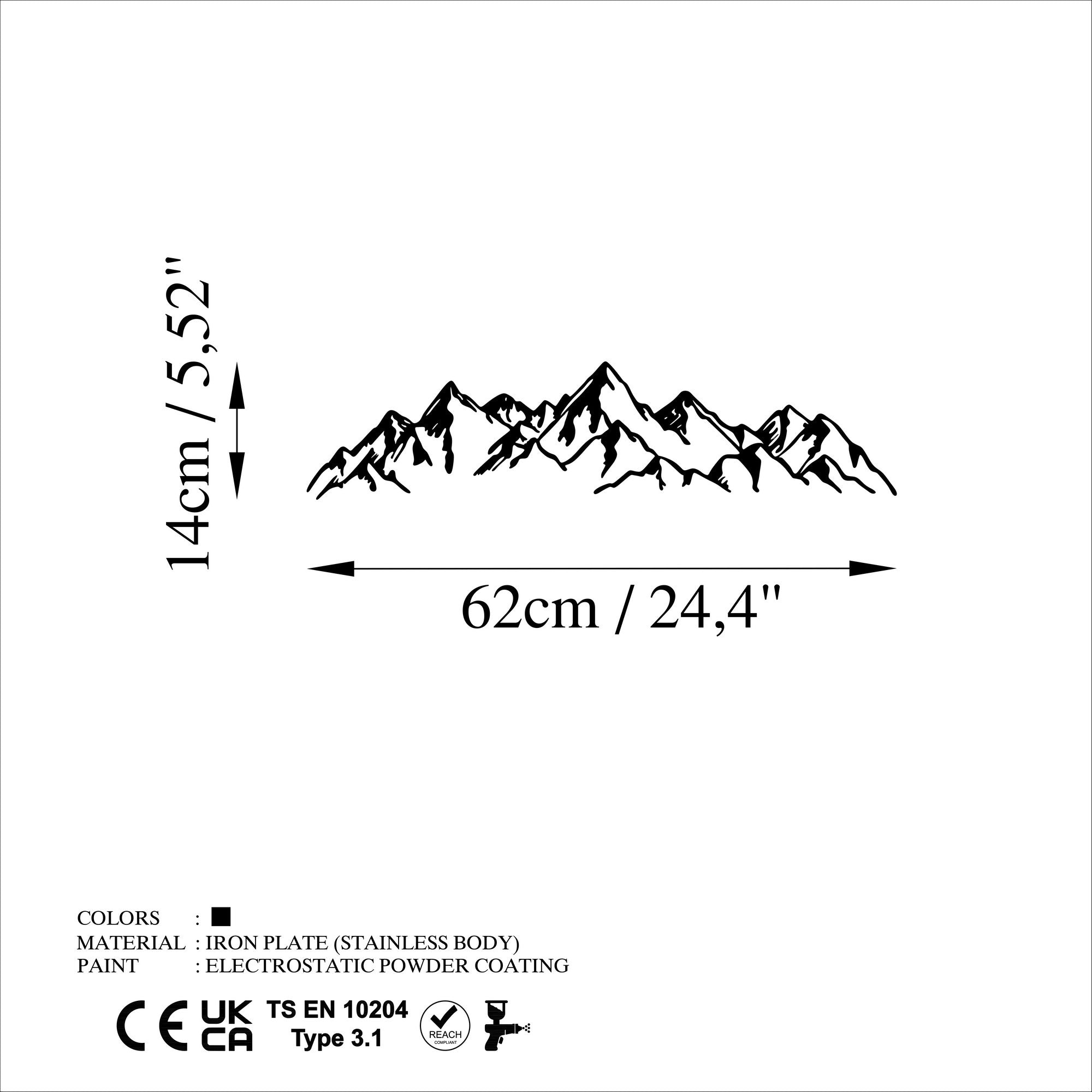 Accesoriu decorativ metalic de perete, Mountain View - 1, Negru