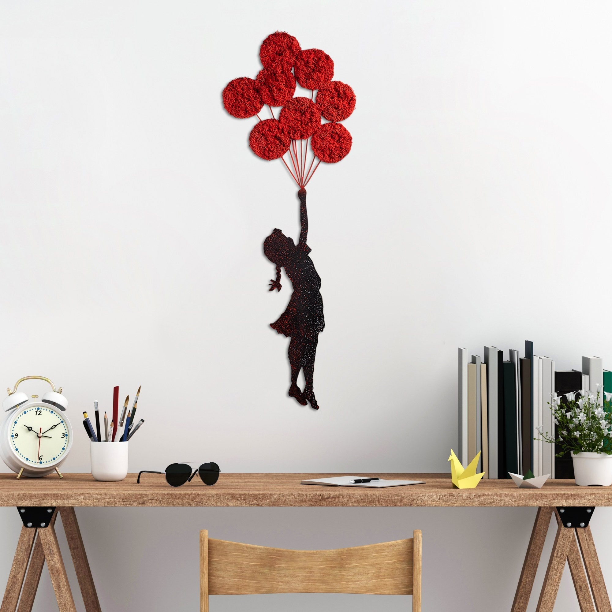 Accesoriu decorativ metalic de perete, Banksy - 11-1, Roșu / Negru