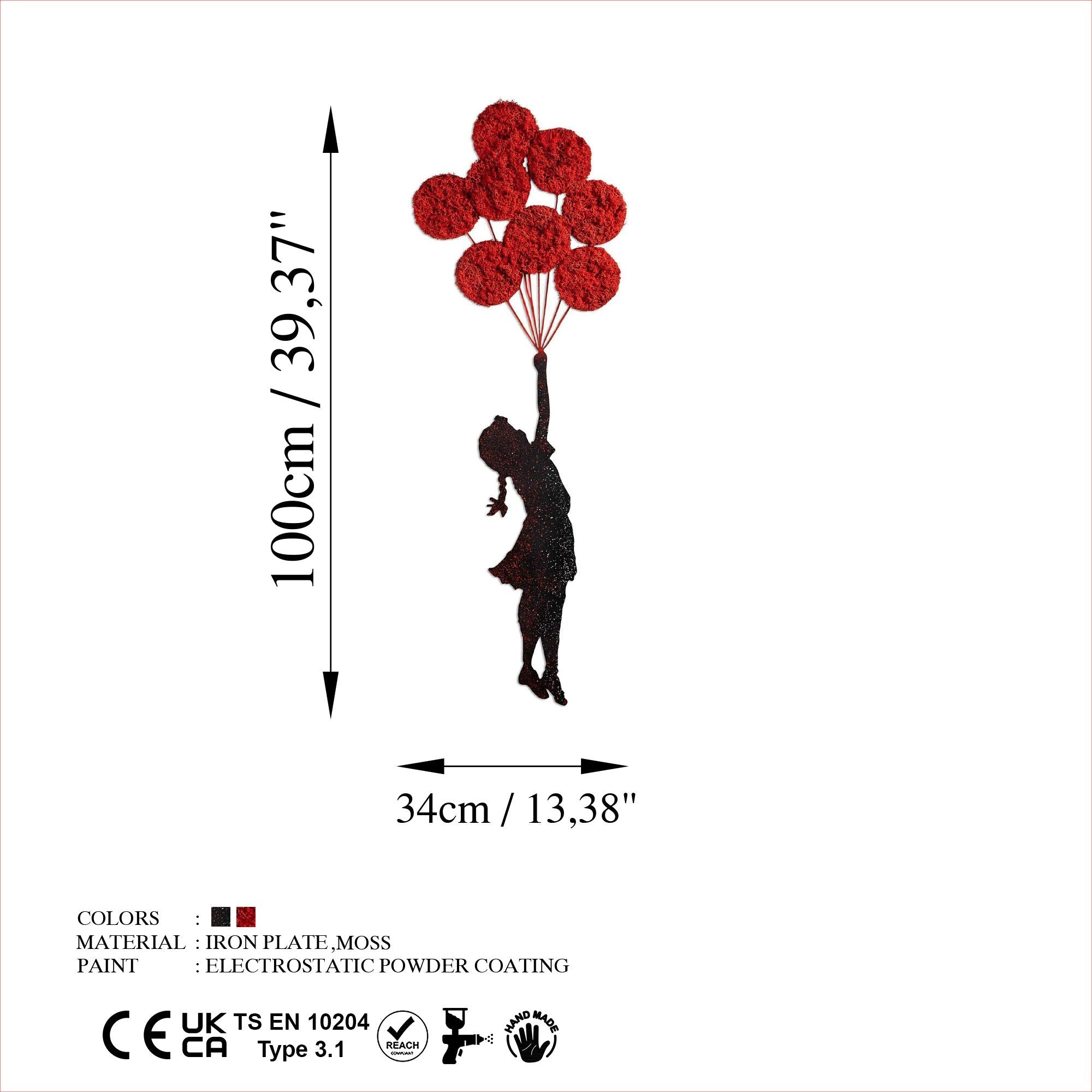 Accesoriu decorativ metalic de perete, Banksy - 11-1, Roșu / Negru