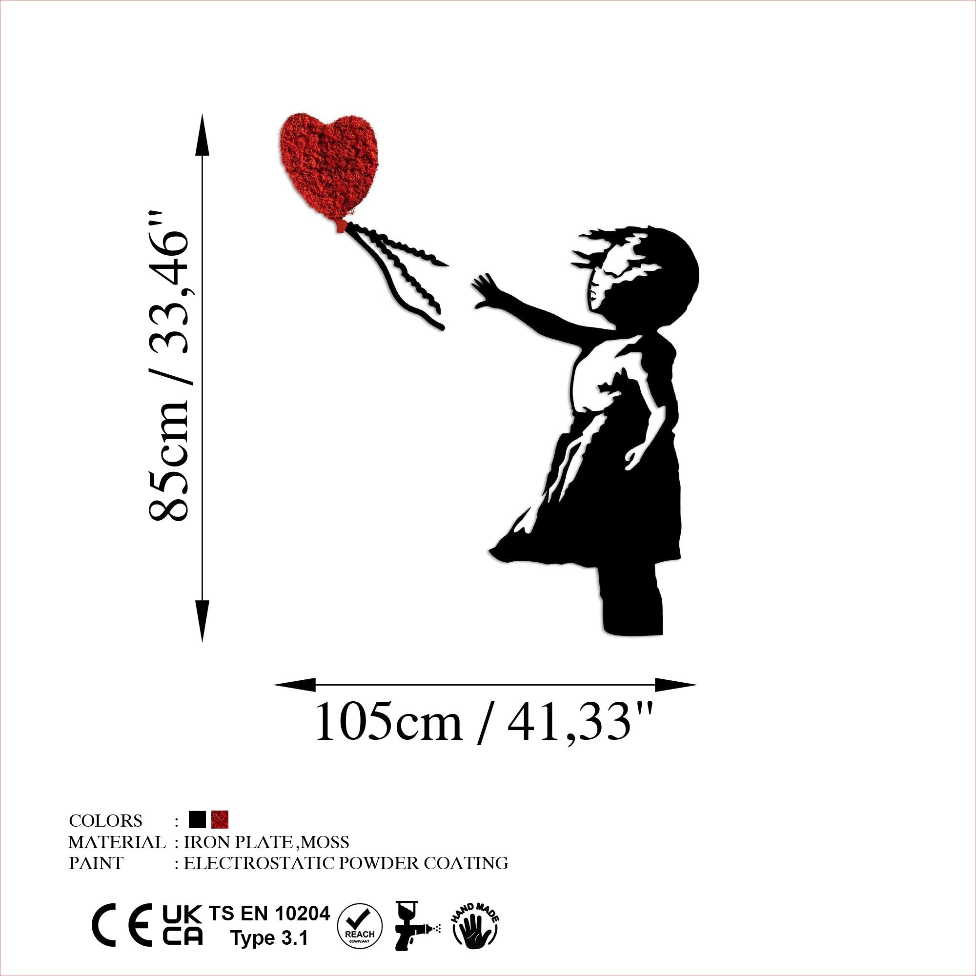 Accesoriu decorativ metalic de perete, Banksy - 13-1, Roșu / Negru