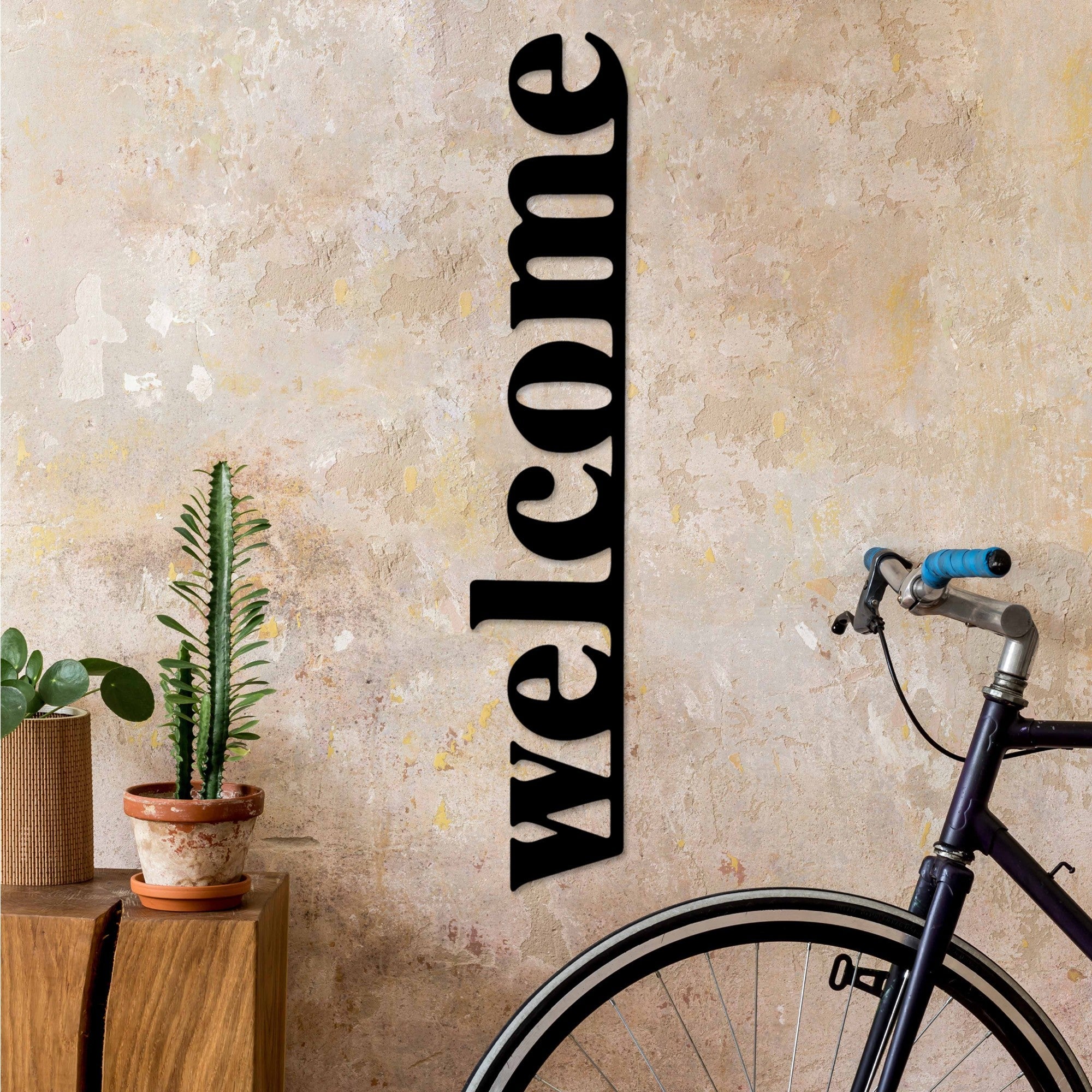 Accesoriu decorativ metalic de perete, Welcome-5, Negru