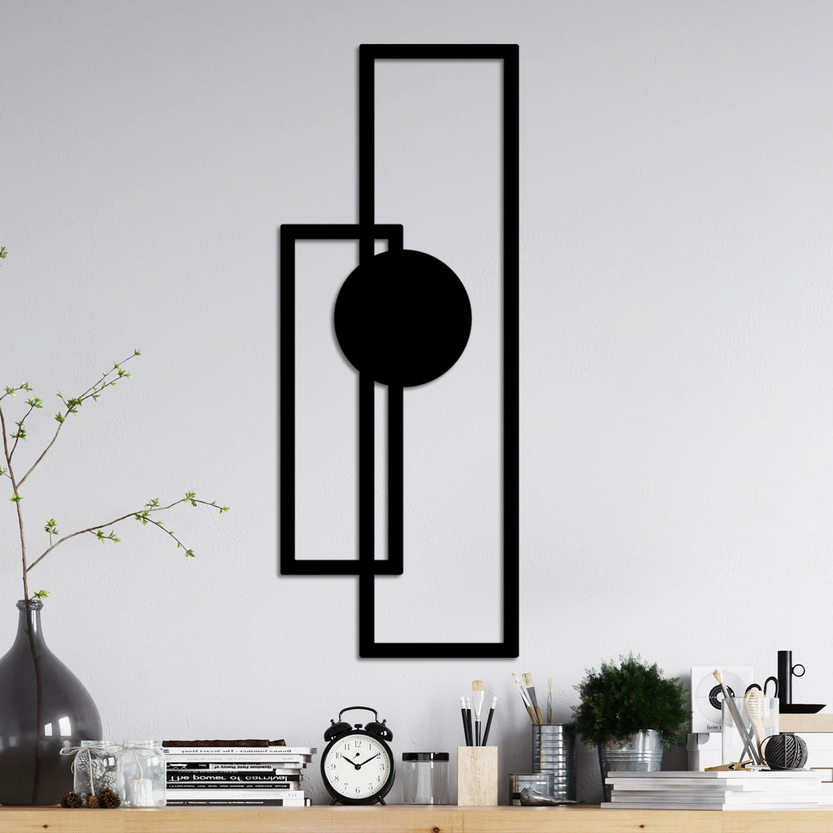 Accesoriu decorativ metalic de perete, Astratto-1, Negru