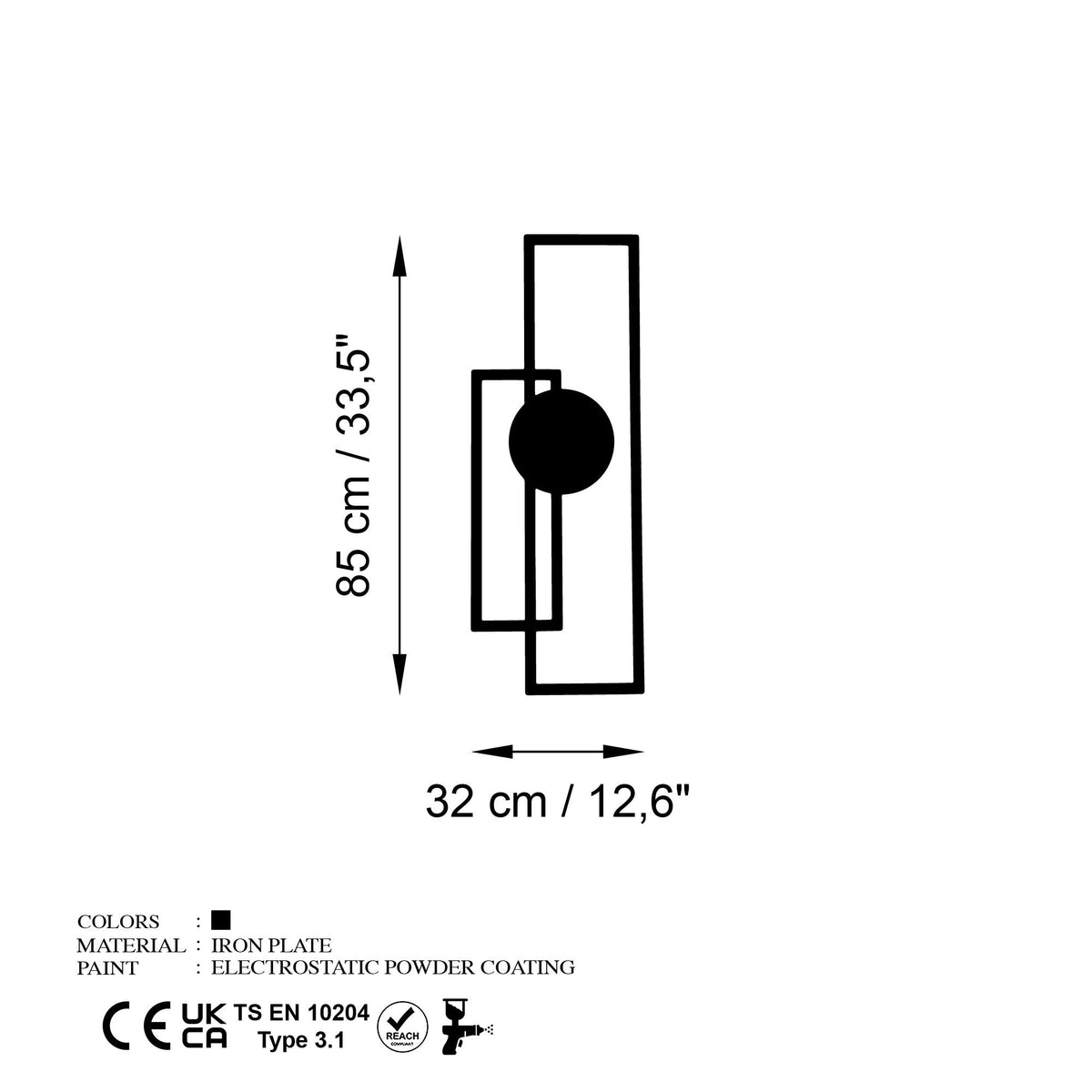 Accesoriu decorativ metalic de perete, Astratto-1, Negru