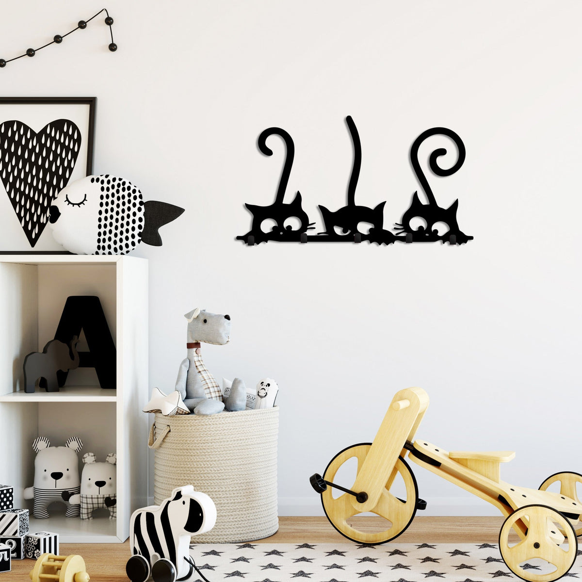 Cuier metalic de perete, Hidden Cats, Negru