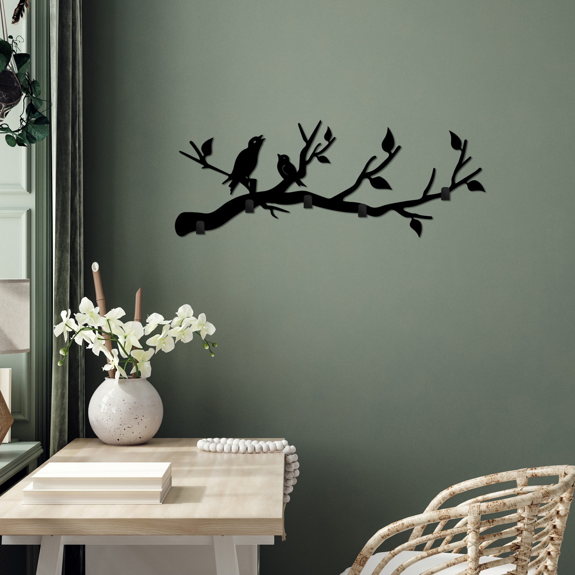 Cuier metalic de perete, Escaped Birds, Negru