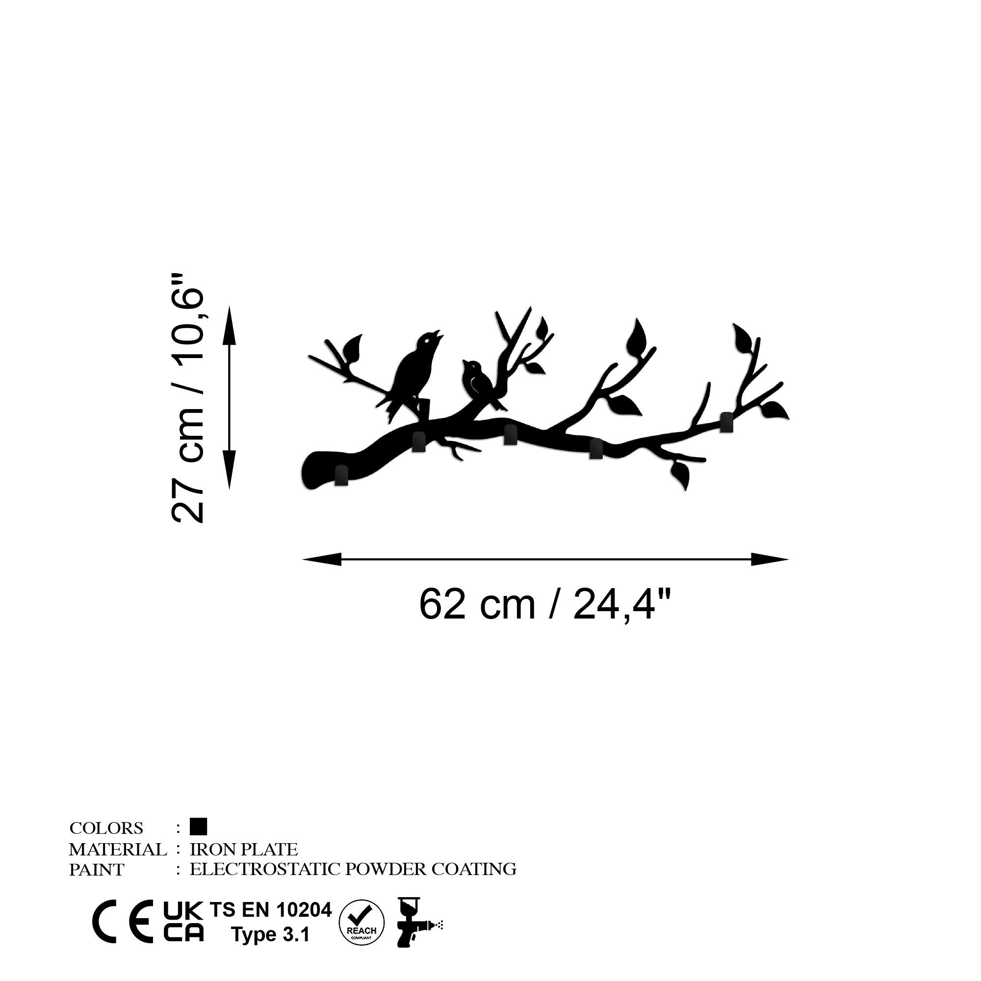 Cuier metalic de perete, Escaped Birds, Negru