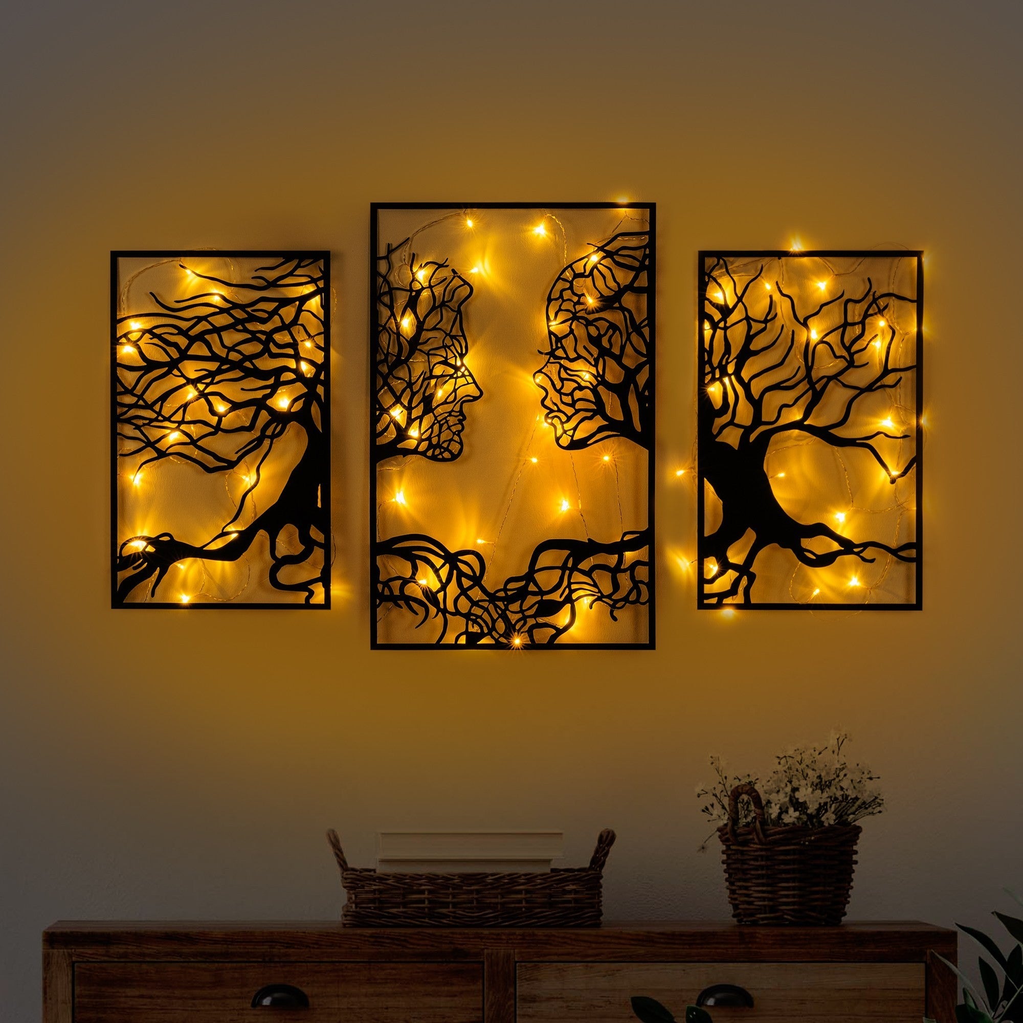 Accesoriu decorativ metalic de perete, Tree Person 499, Negru
