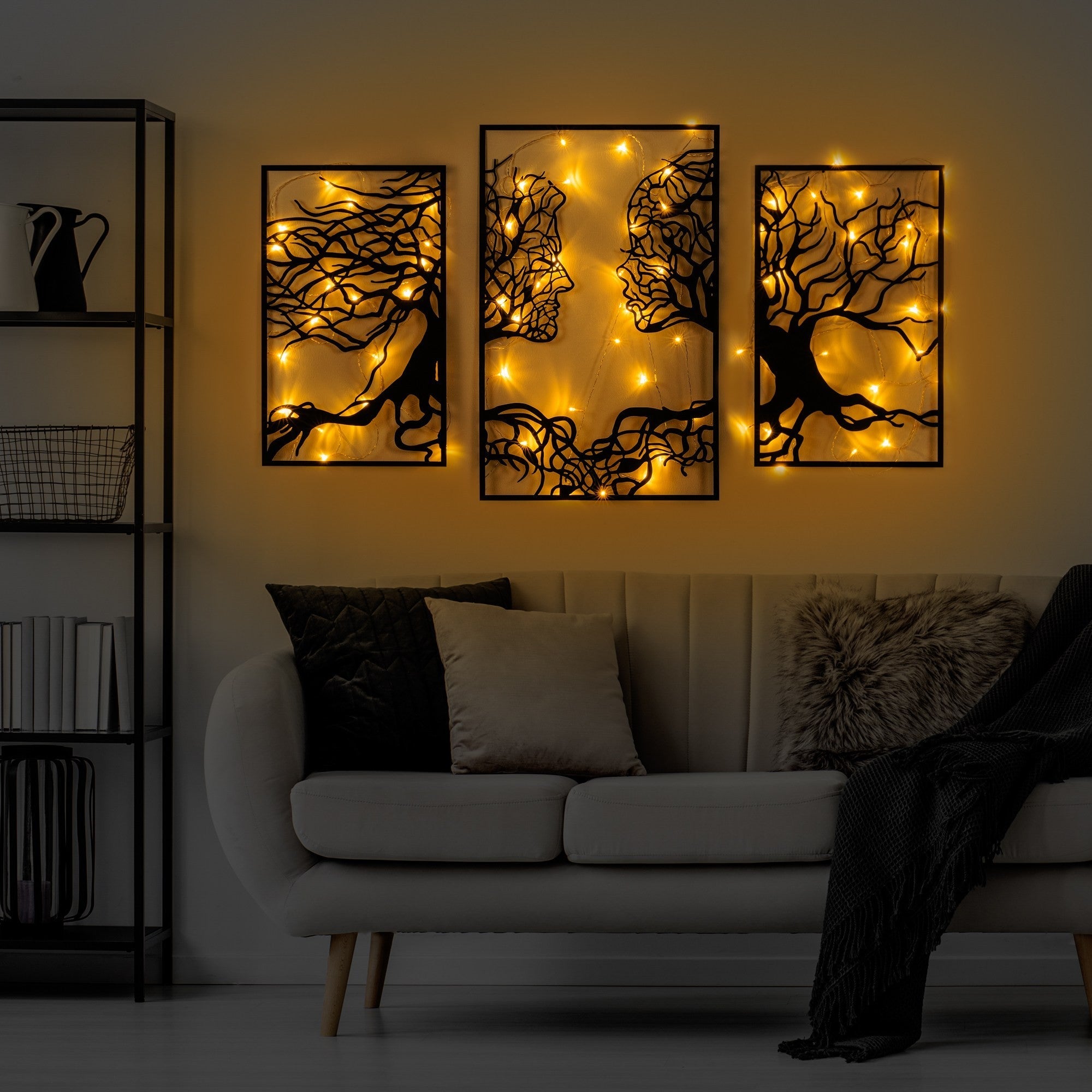 Accesoriu decorativ metalic de perete, Tree Person 499, Negru
