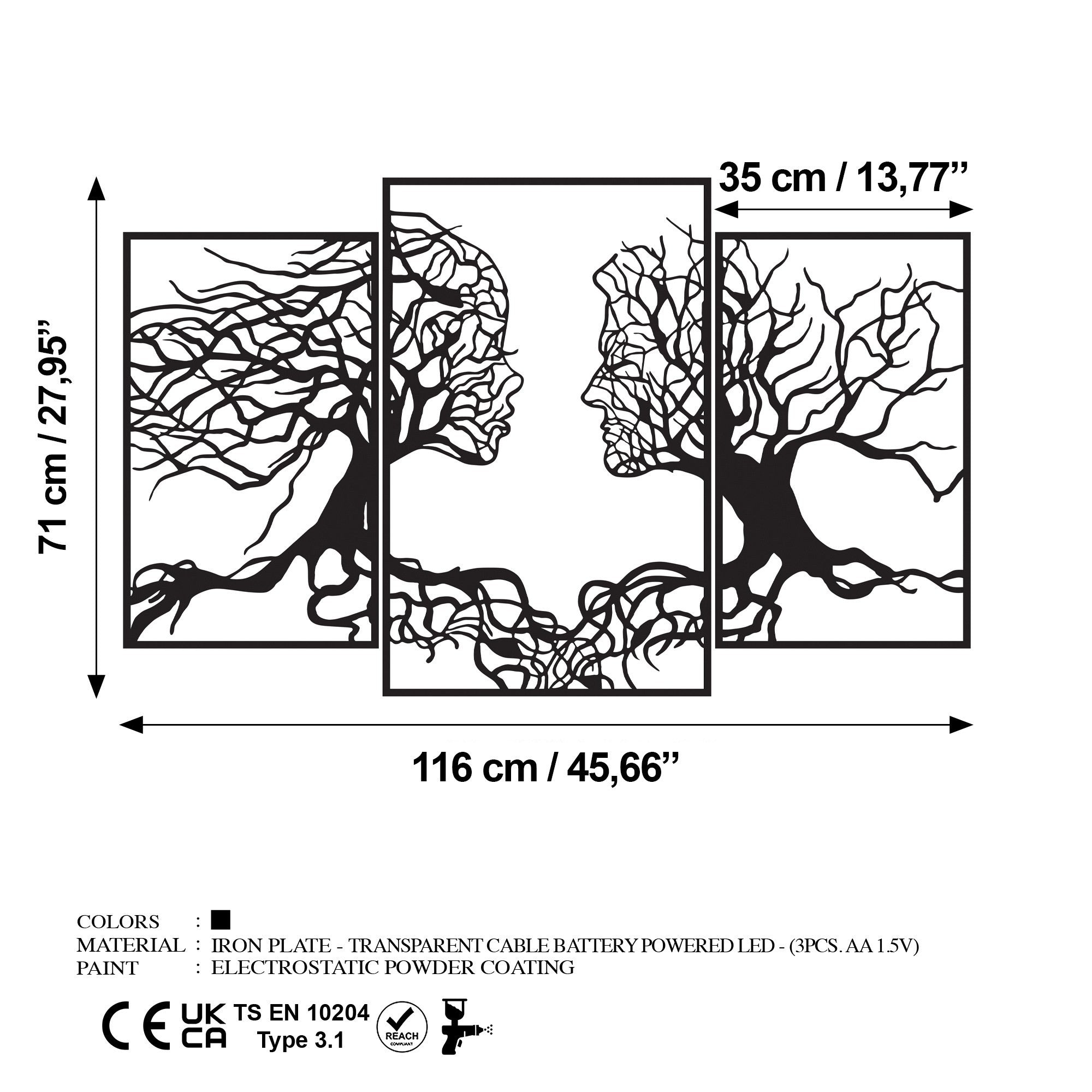 Accesoriu decorativ metalic de perete, Tree Person 499, Negru