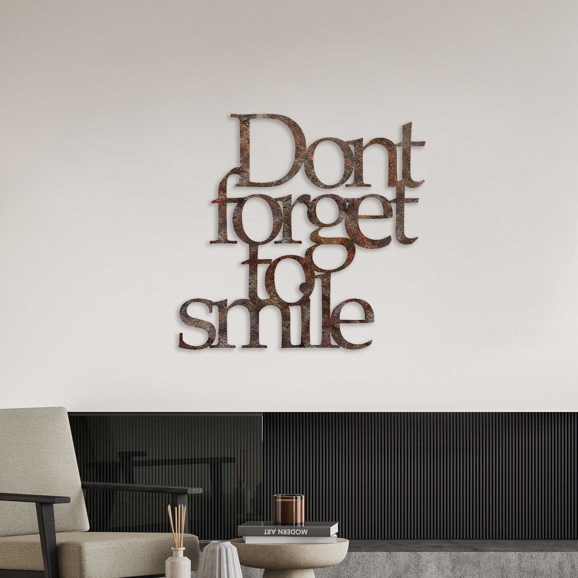 Accesoriu decorativ metalic de perete, Rusty Dont Forget For Smile, Antichizat