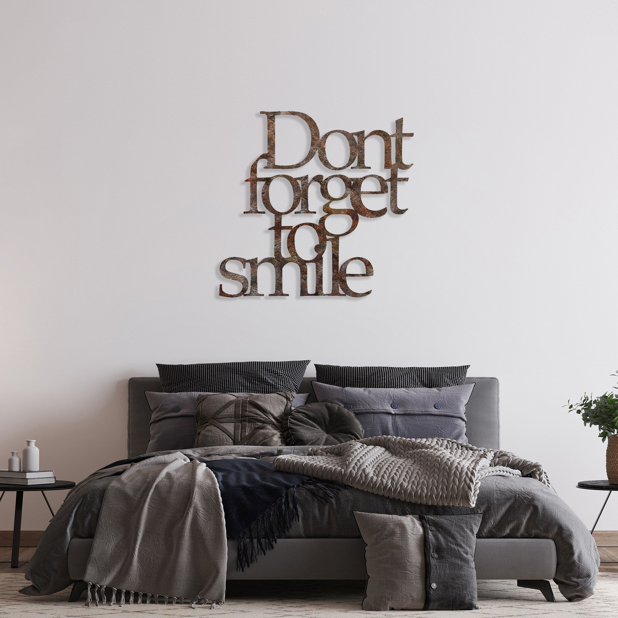 Accesoriu decorativ metalic de perete, Rusty Dont Forget For Smile, Antichizat