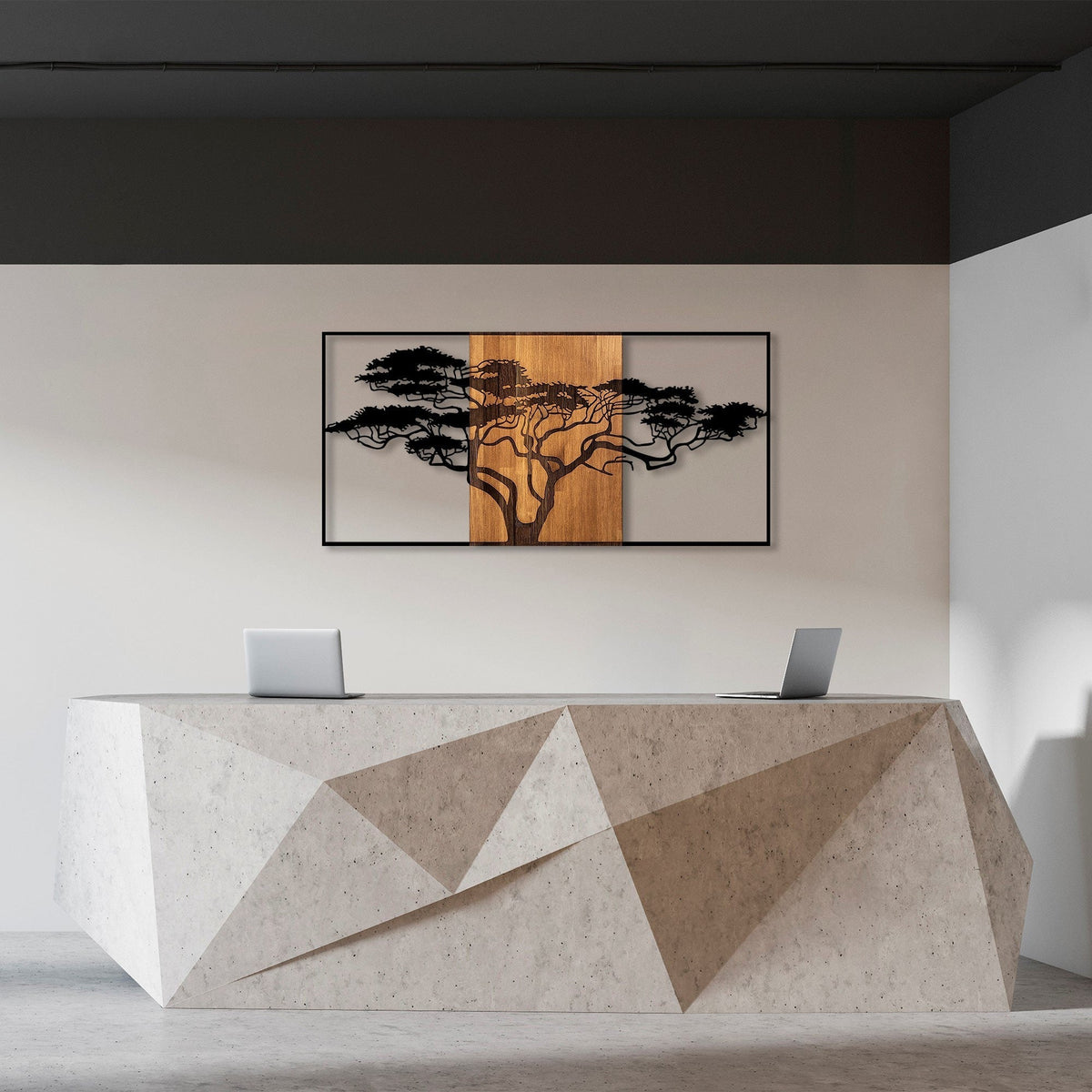 Accesoriu decorativ din lemn de perete, Acacia Tree - 328, Negru / Nuc