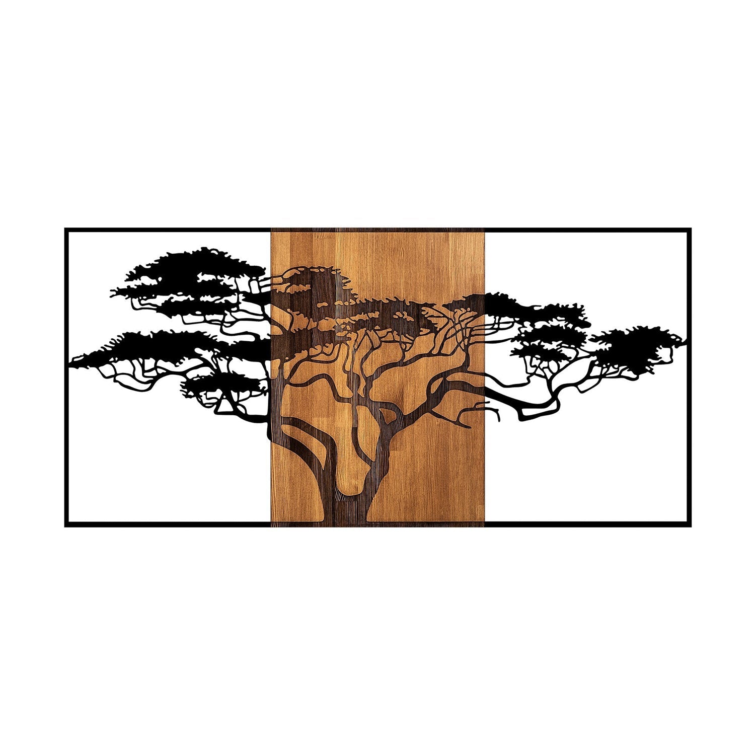 Accesoriu decorativ din lemn de perete, Acacia Tree - 328, Negru / Nuc