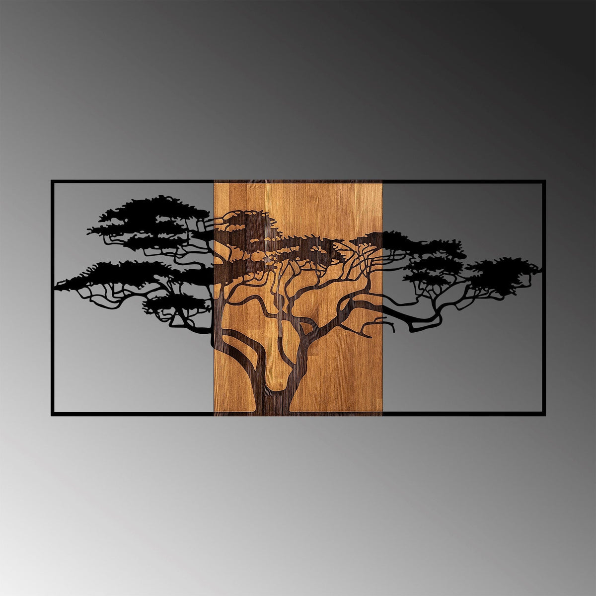 Accesoriu decorativ din lemn de perete, Acacia Tree - 328, Negru / Nuc