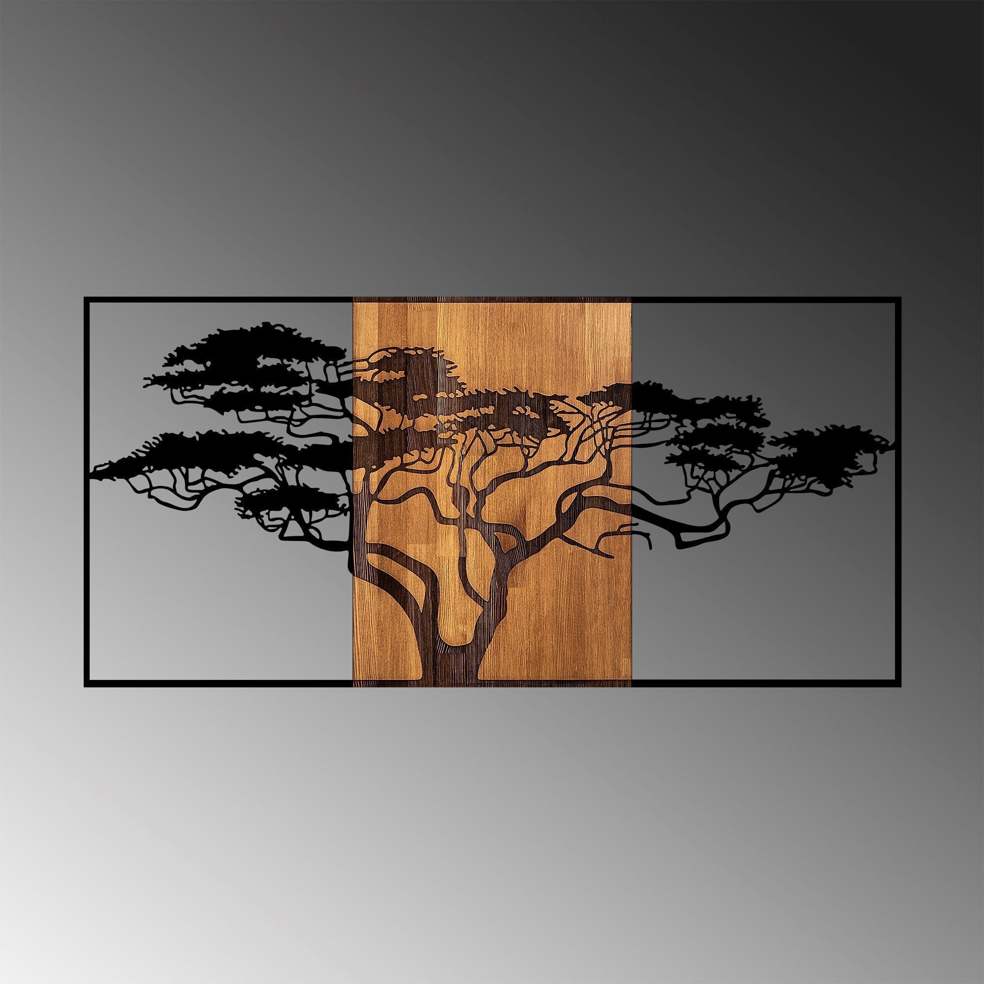 Accesoriu decorativ din lemn de perete, Acacia Tree - 328, Negru / Nuc
