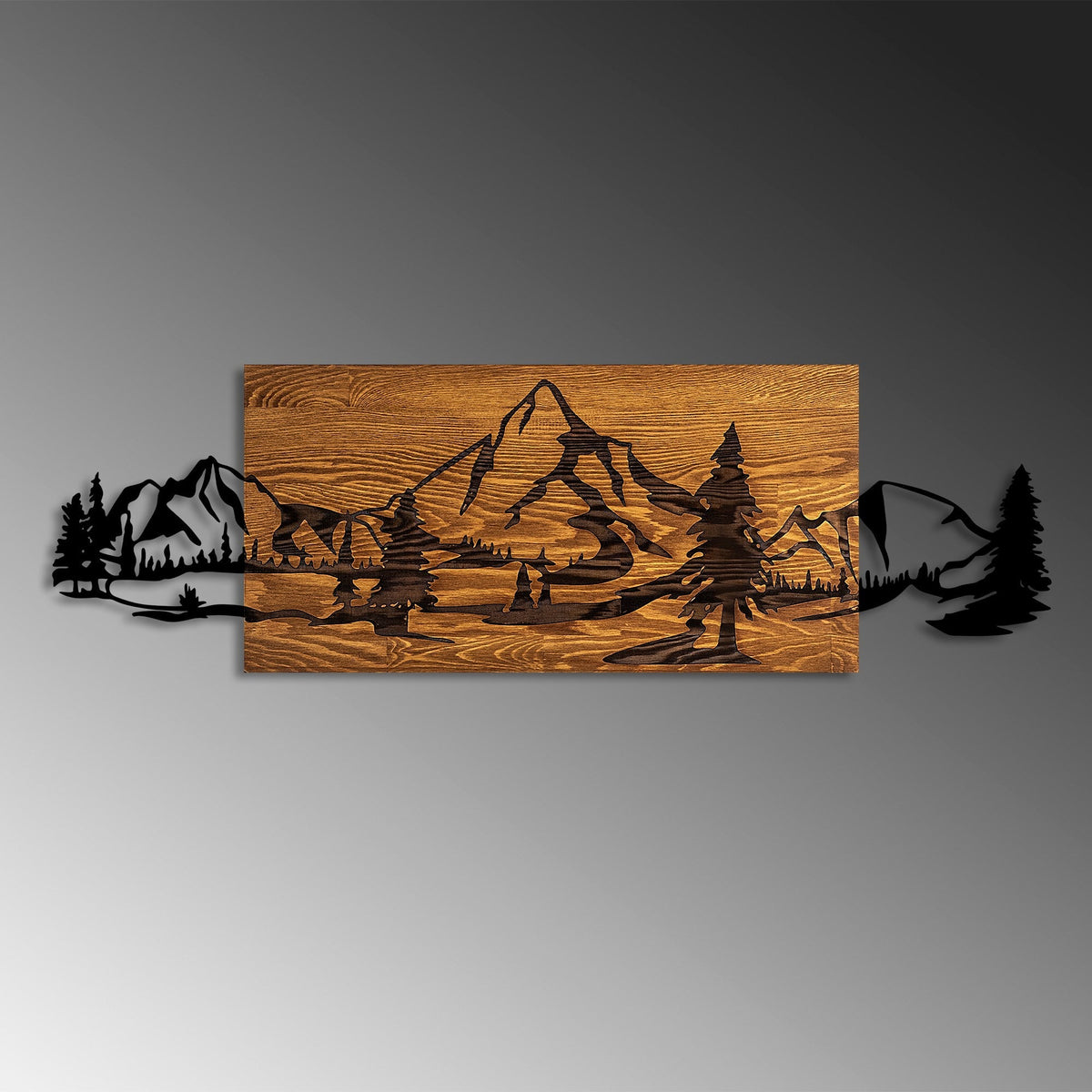 Accesoriu decorativ din lemn de perete, Mountain Range, Nuc / Negru