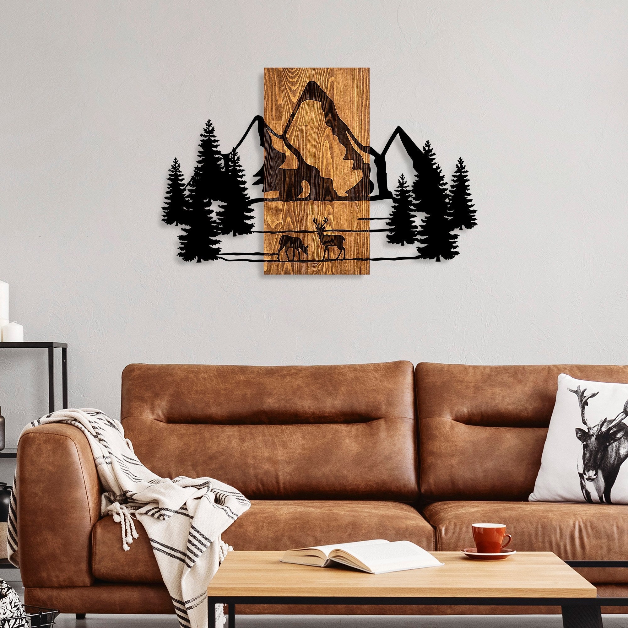 Accesoriu decorativ din lemn de perete, Natural Habitat, Nuc / Negru