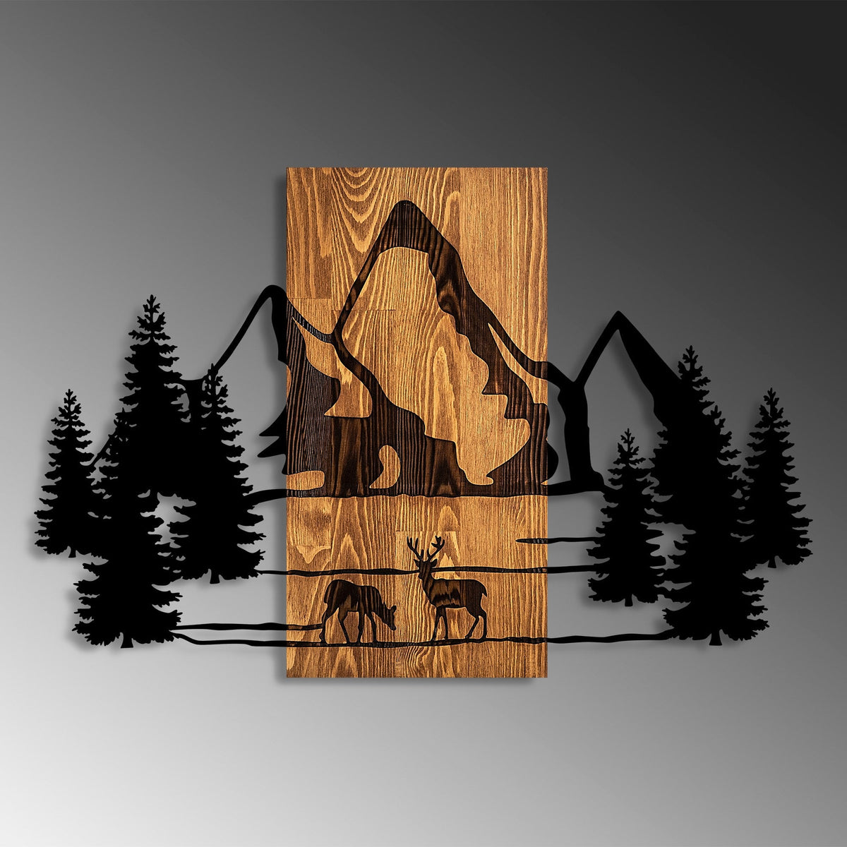 Accesoriu decorativ din lemn de perete, Natural Habitat, Nuc / Negru