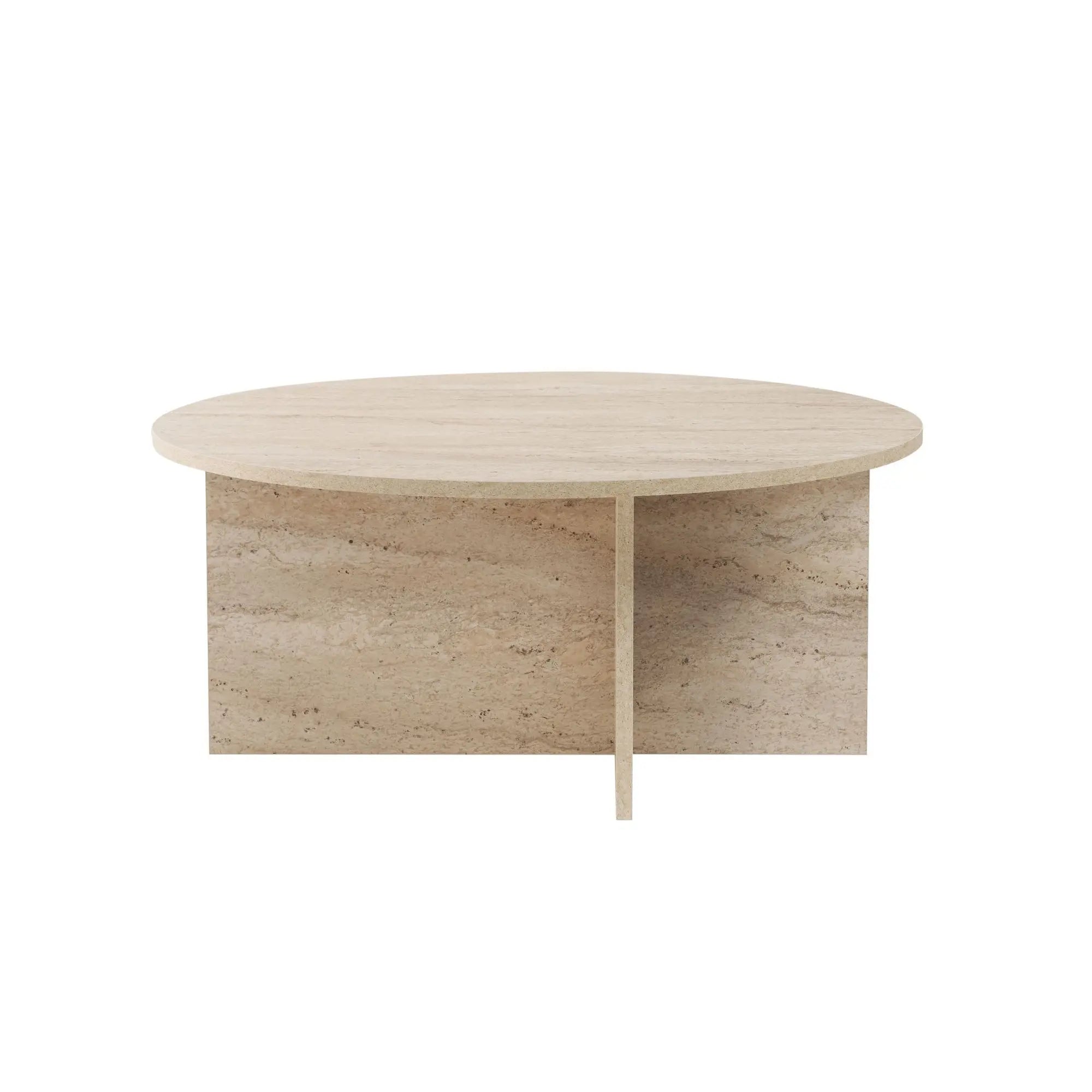 Masuta cafea SOLEIL, bej cu efect de piatra travertin, PAL melaminat, 90x90x40 cm