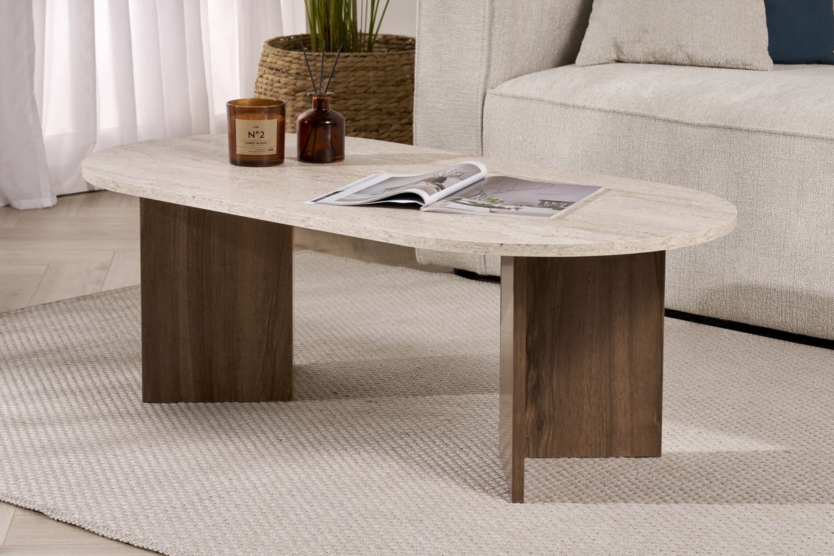 Măsuță de cafea, Sable - Travertine, Walnut, Travertin / Nuc