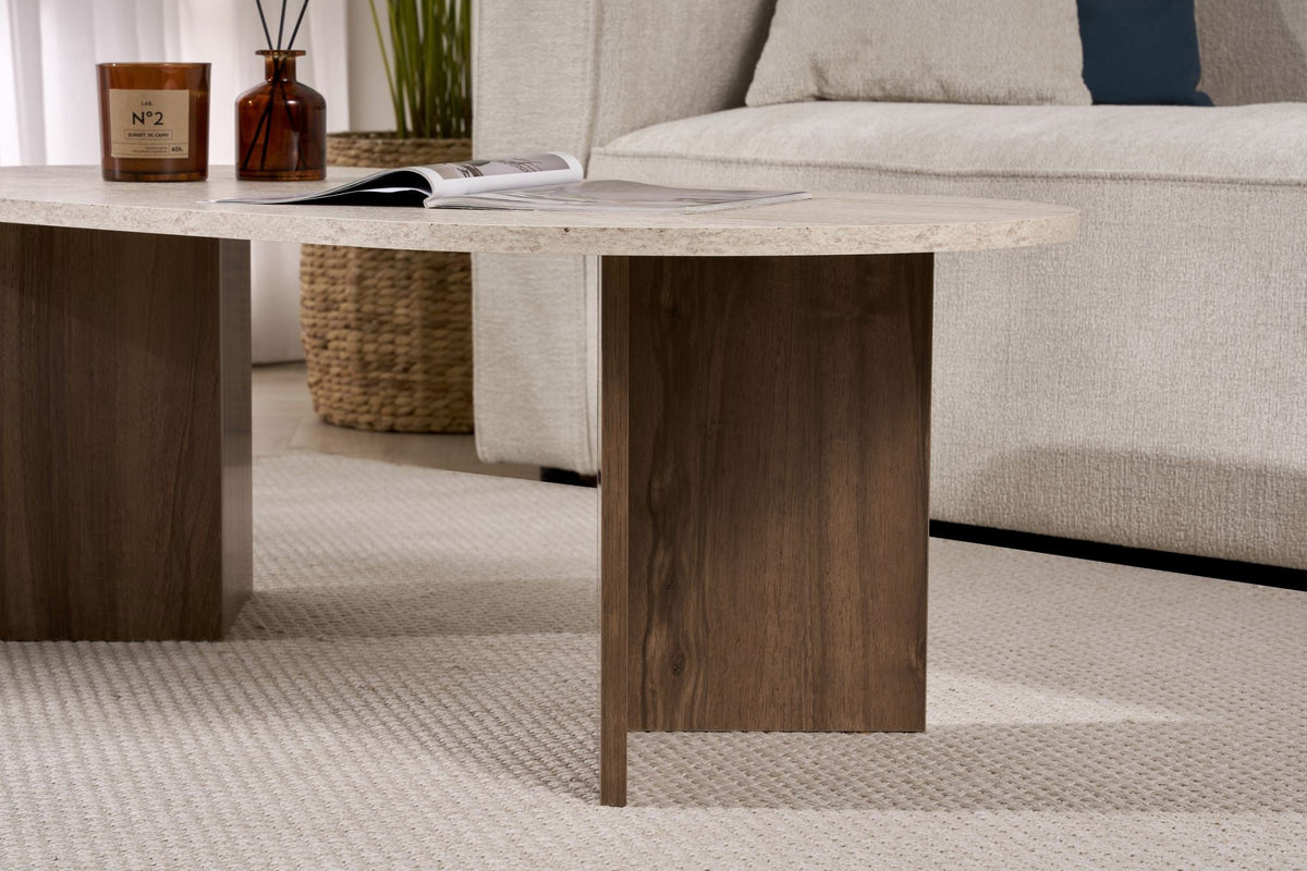 Măsuță de cafea, Sable - Travertine, Walnut, Travertin / Nuc