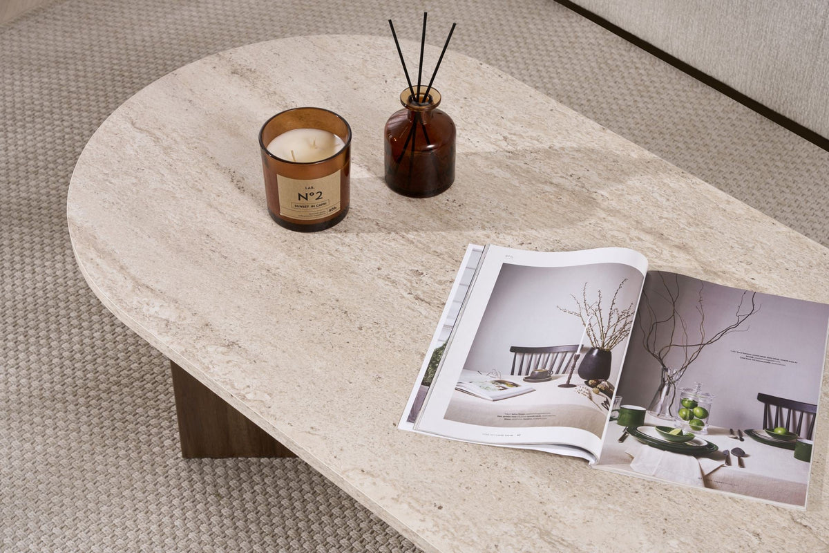 Măsuță de cafea, Sable - Travertine, Walnut, Travertin / Nuc
