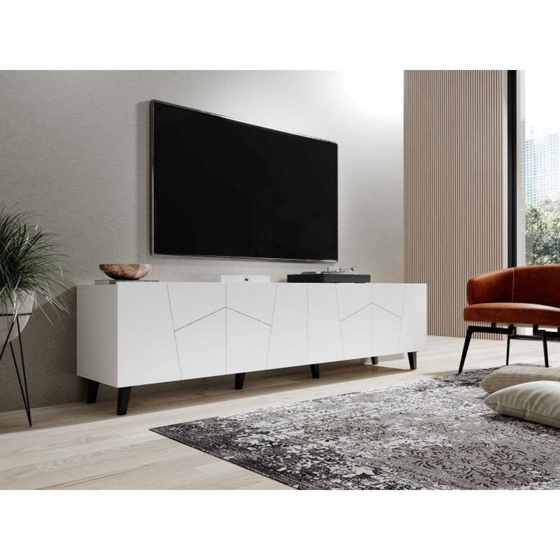 Comoda TV ETNA, alb, PAL laminat, cu 4 usi, 200x42x52 cm