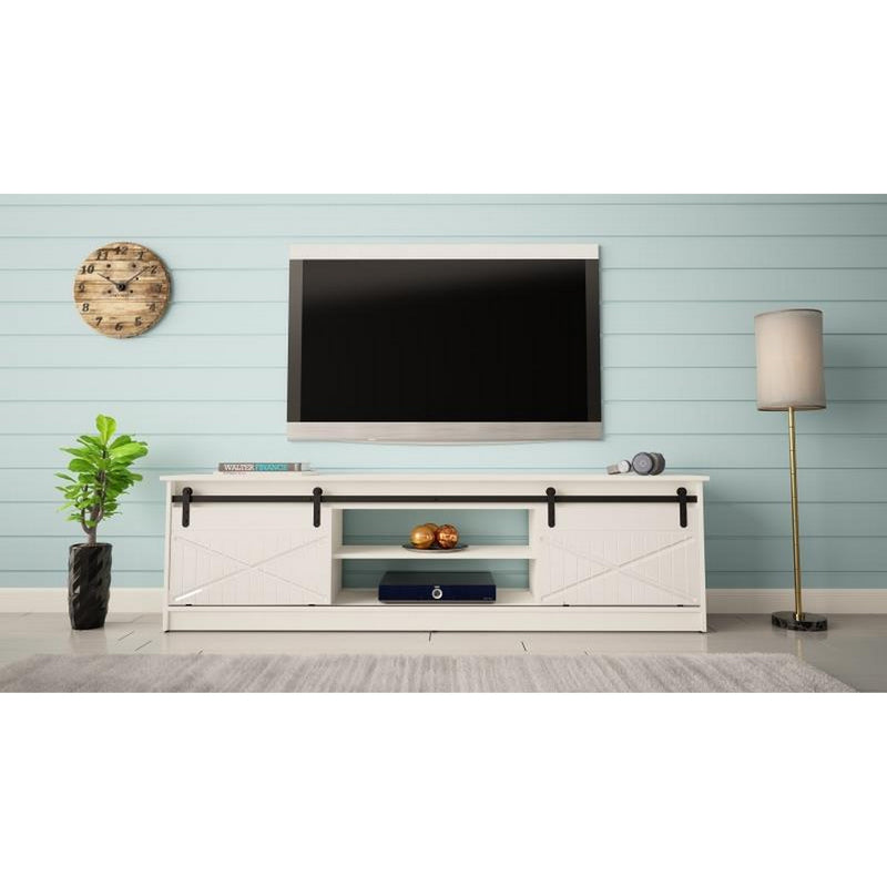 Comoda TV GRANERO, alb, PAL laminat, cu 2 usi, 200x35x56.7 cm
