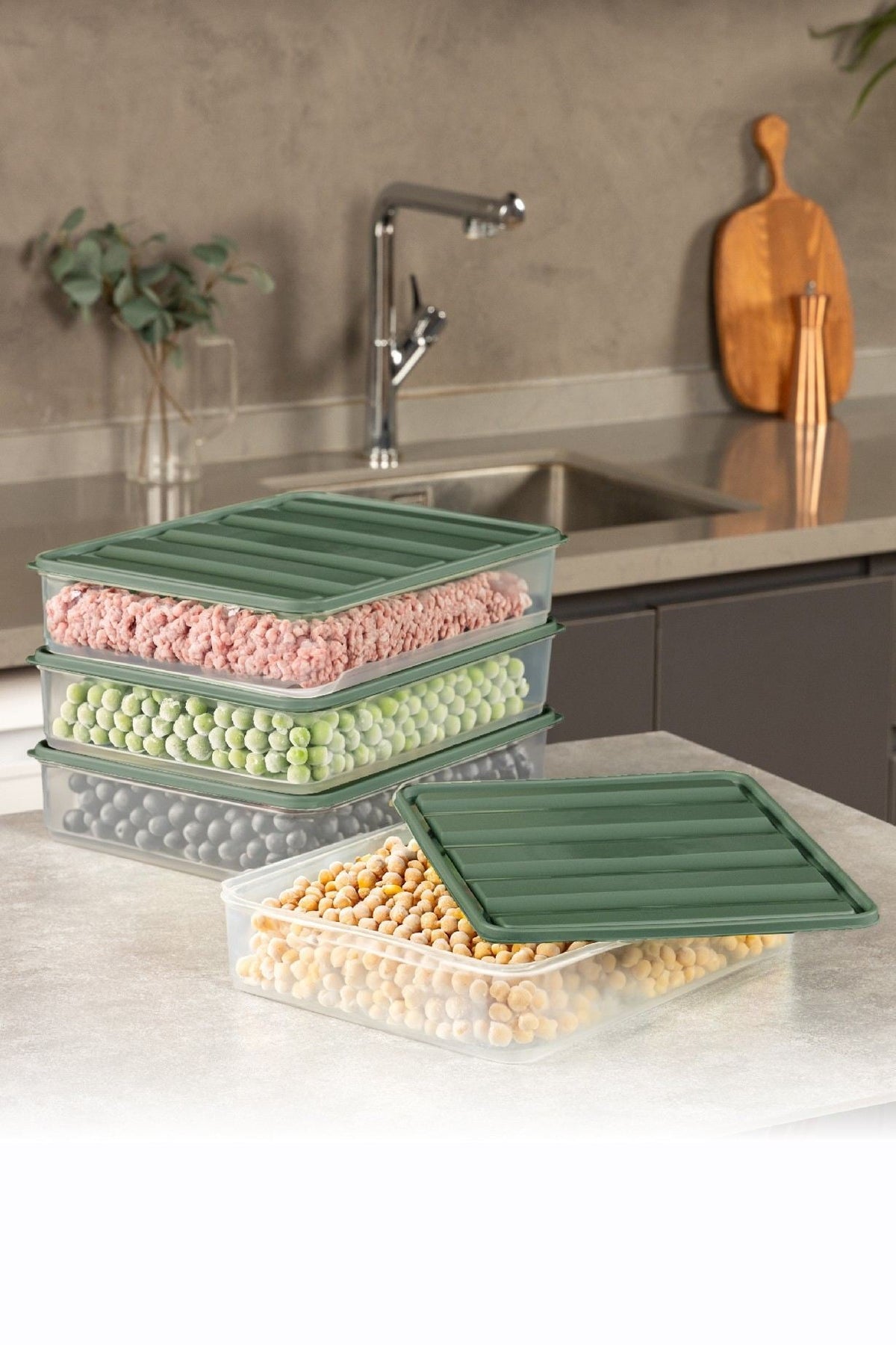 Set cutii depozitare (4 piese), YYBLLA3,54LU - Green, Verde