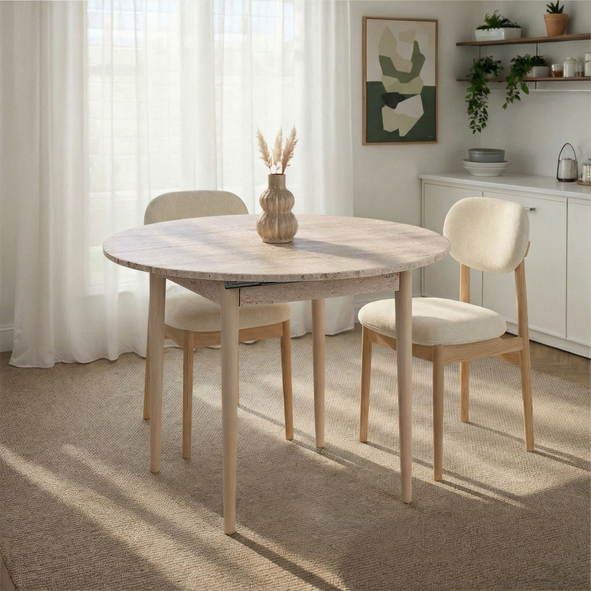 Masă dining extensibilă, Viona - Travertine, Oak, Travertin / Stejar