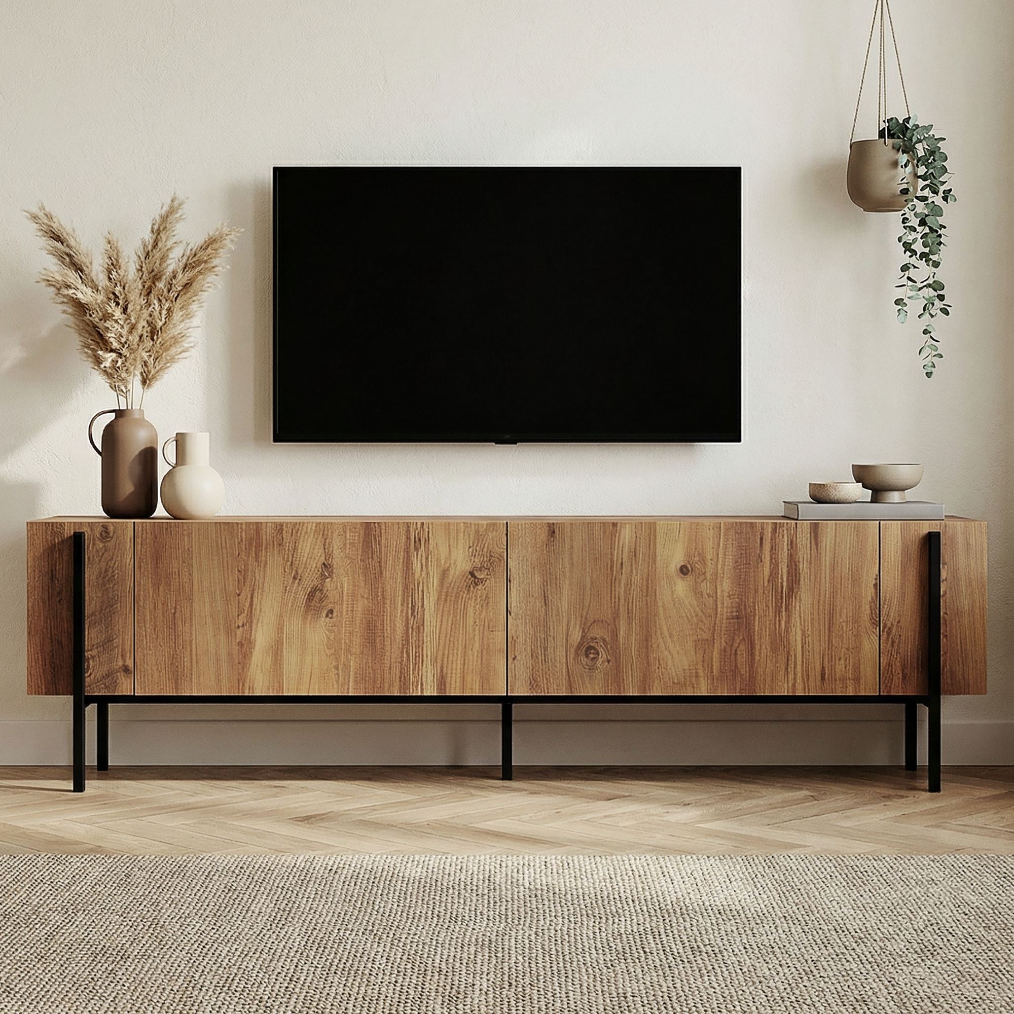 Comodă TV, Nexus - Atlantic Pine, Black, Pin Atlantic / Negru