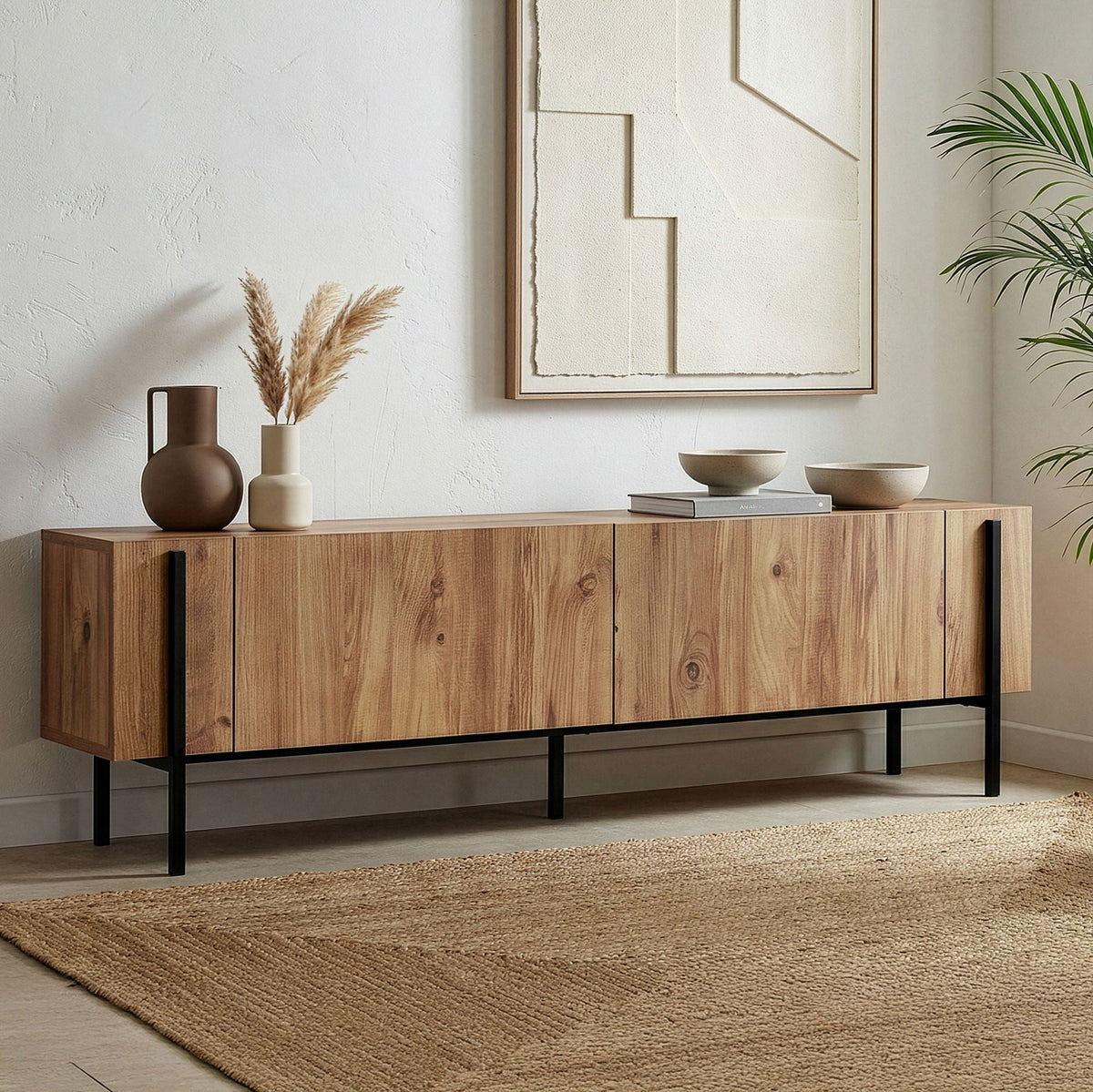 Comodă TV, Nexus - Atlantic Pine, Black, Pin Atlantic / Negru
