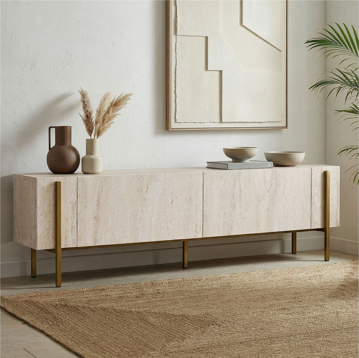 Comodă TV, Nexus - Travertine, Gold, Travertin / Auriu
