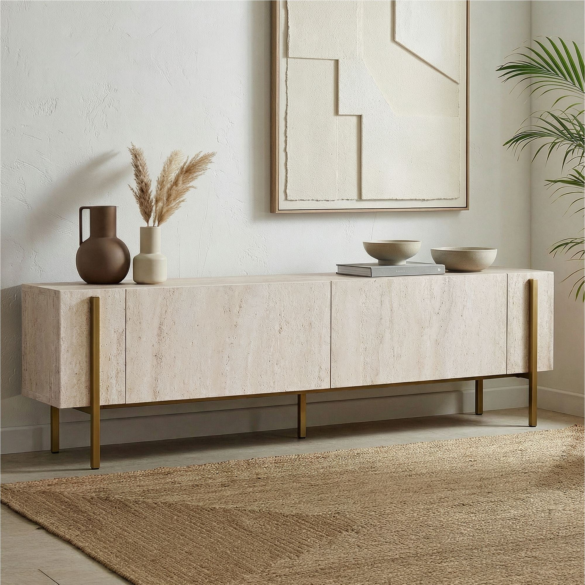 Comodă TV, Nexus - Travertine, Gold, Travertin / Auriu