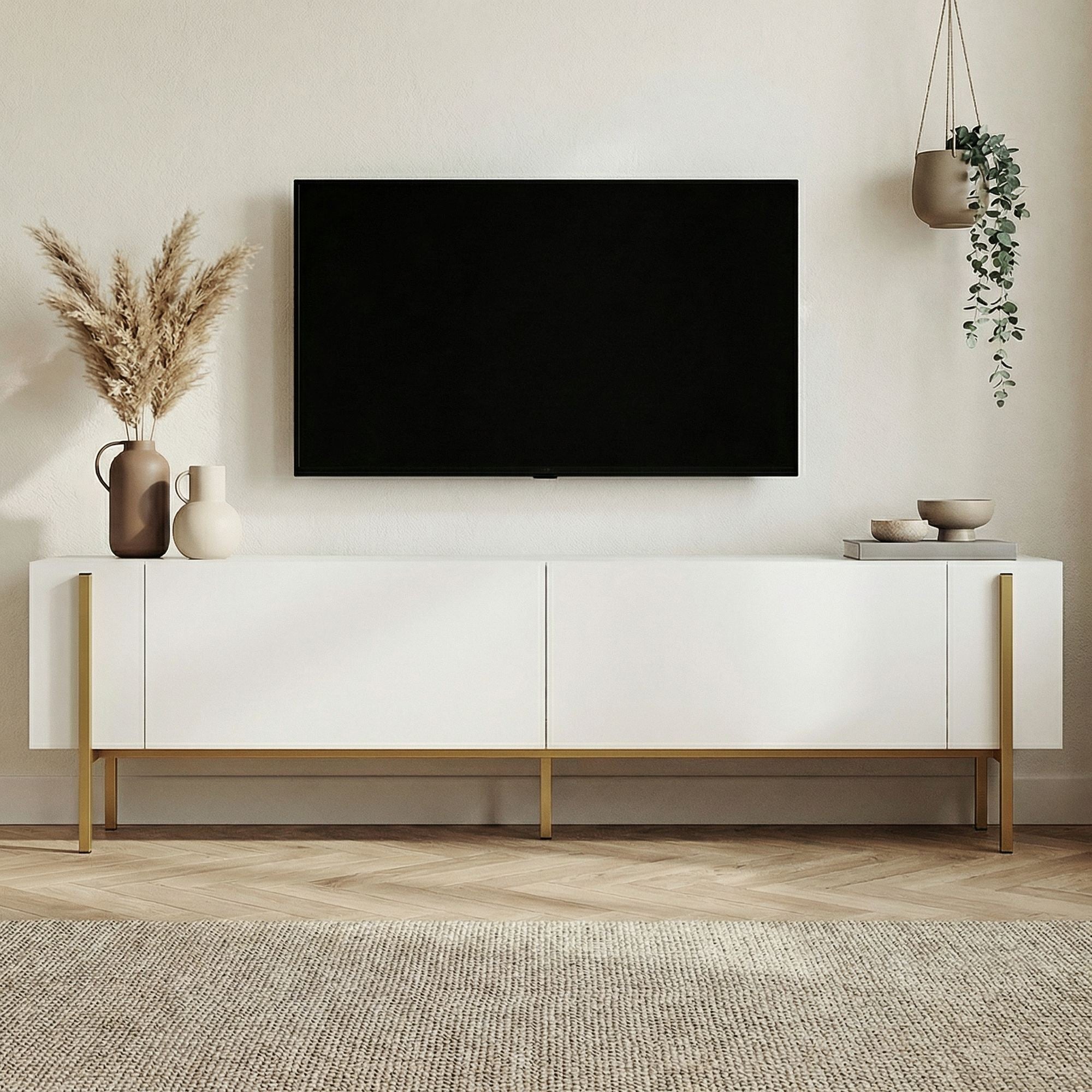 Comodă TV, Nexus - White, Gold, Alb / Auriu