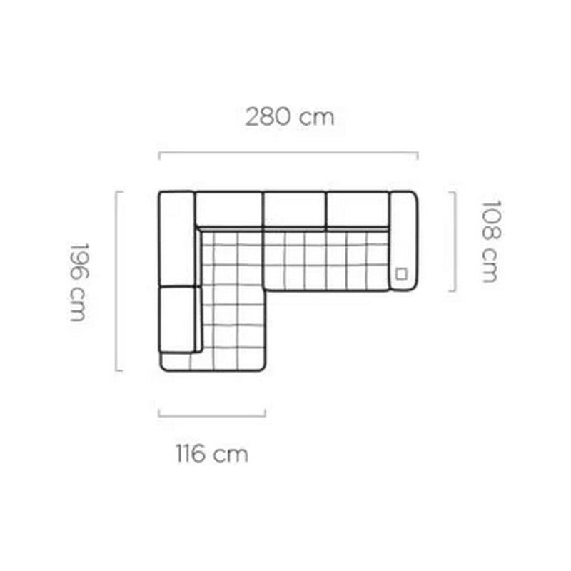 Coltar BAGGIO, sezlong stanga, stofa catifelata gri - Monolith 84, 280x196x76/100 cm, reglaj electric, incarcator wireless, lada depozitare, tetiere reglabile