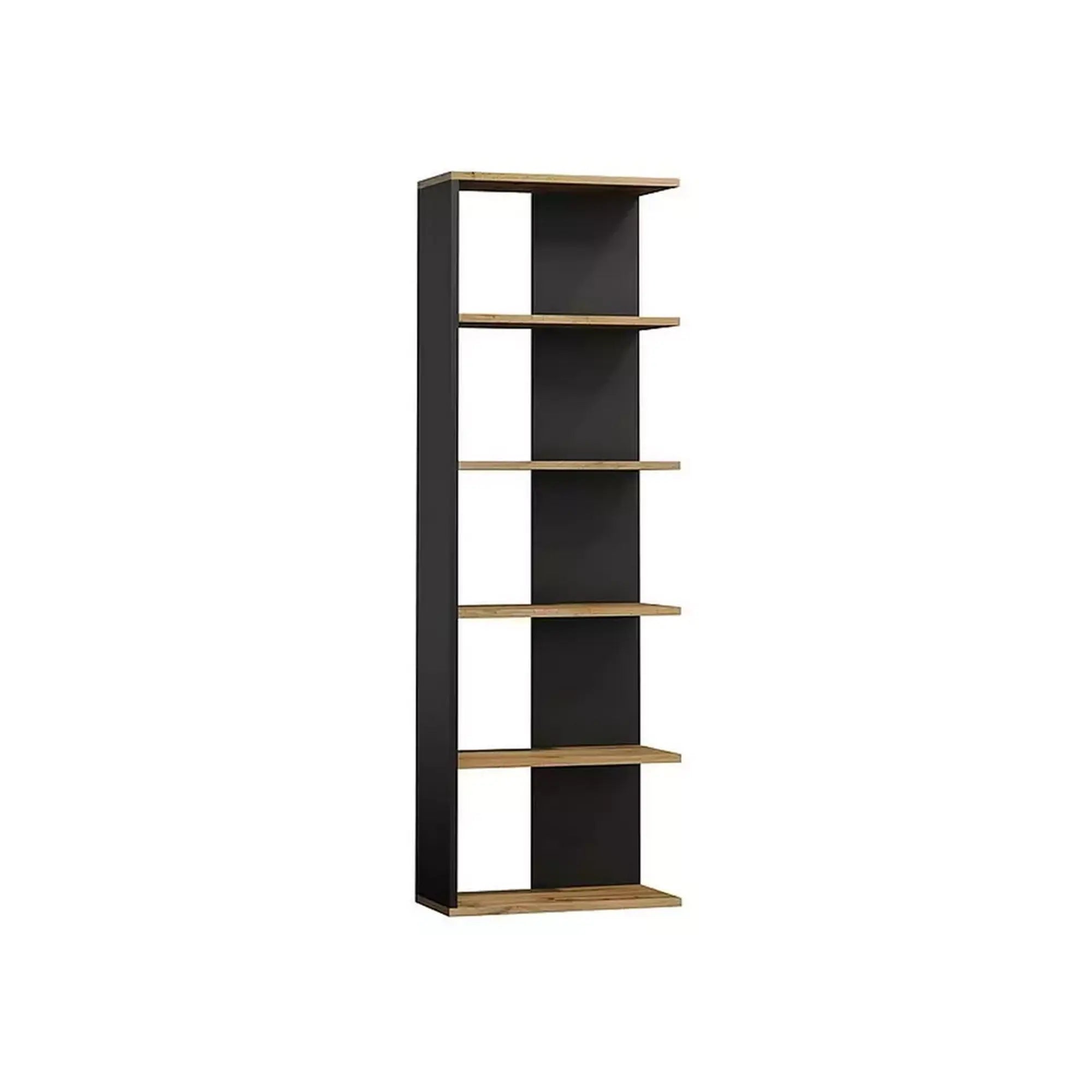 Biblioteca CORNER, negru/stejar wotan, PAL, 60x25x170 cm