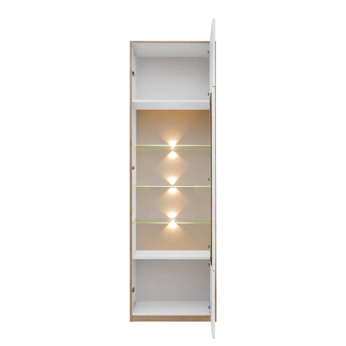 Vitrina pentru living COMPLEX, alb, PAL laminat, cu iluminare LED, 60x40x196 cm