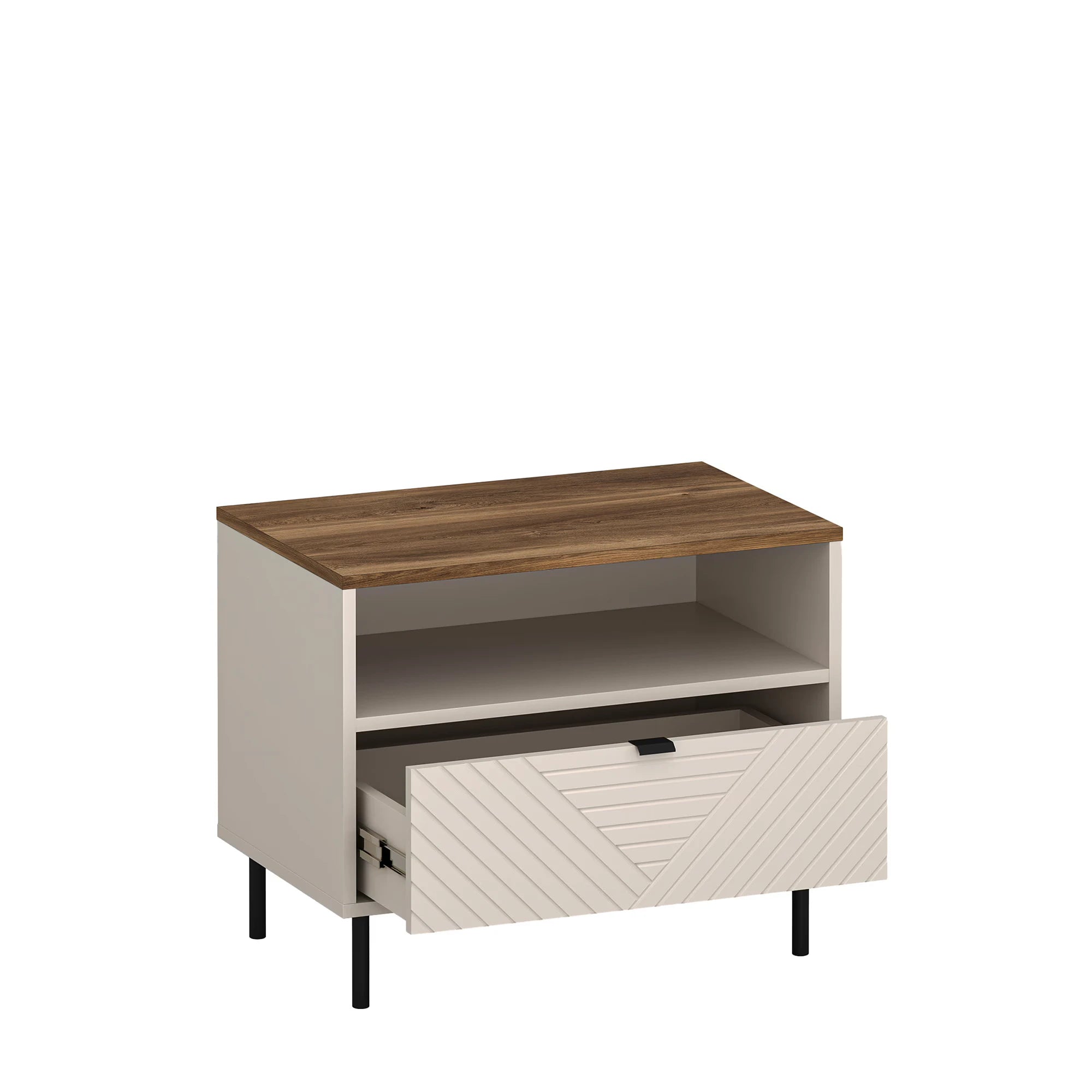 Noptiera pentru dormitor EVO, casmir/stejar, PAL laminat, 64x40x52 cm