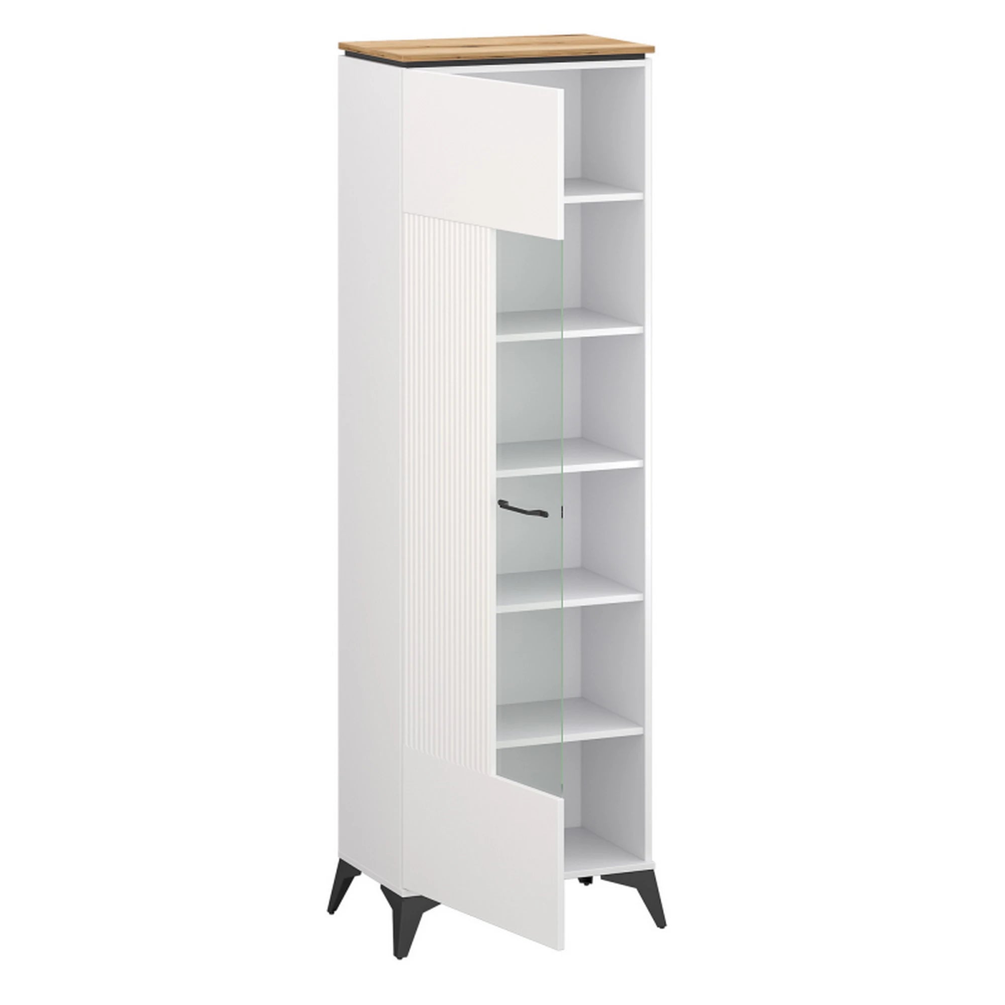 Vitrina VELUTTO, alb/stejar, PAL, cu iluminare LED, 67x44x203 cm