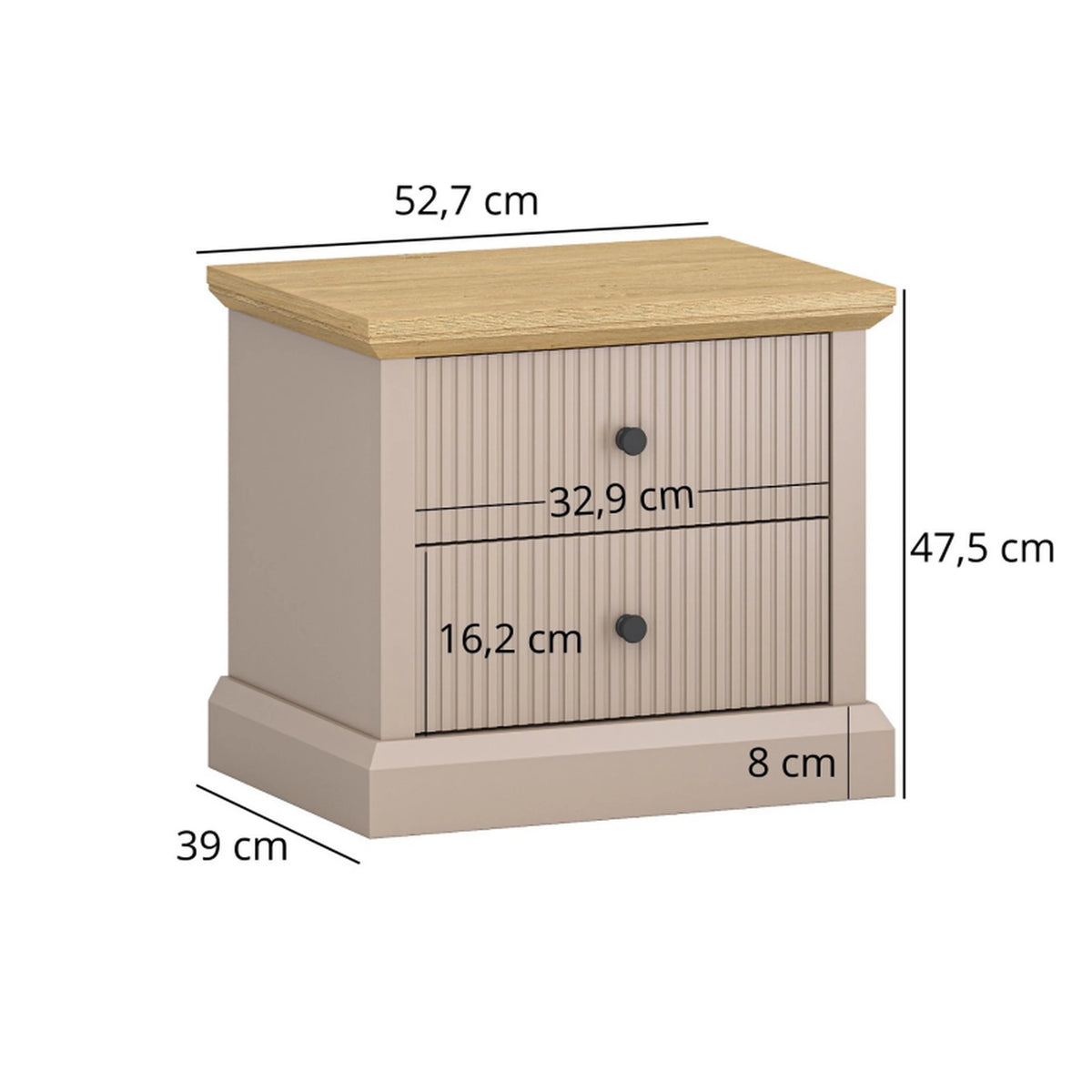 Noptiera de dormitor IDELLO, taupe/stejar, PAL, 53x39x48 cm