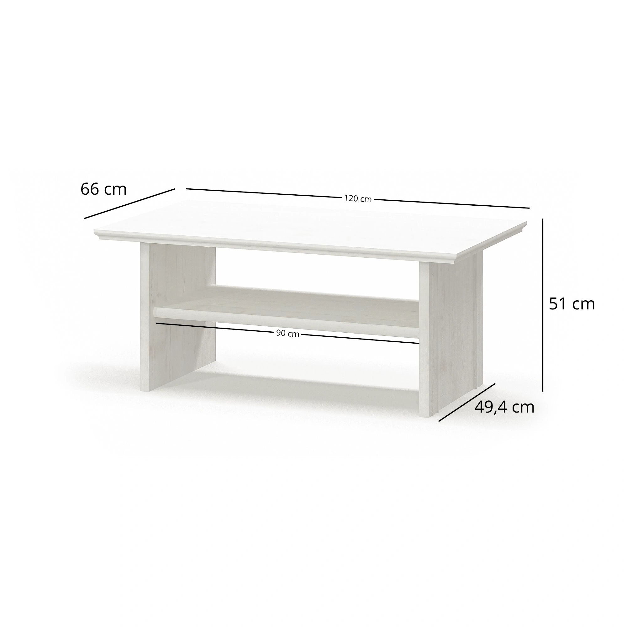 Masuta de cafea living IRYS, pin alb anderson, PAL laminat, 120x66x51 cm