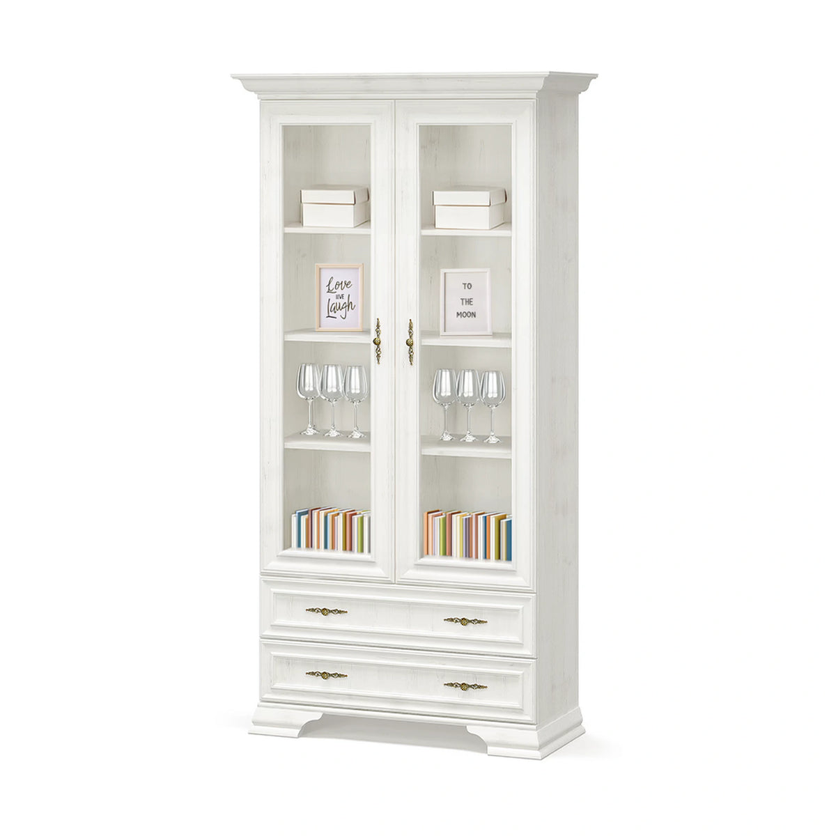 Vitrina living clasica IRYS, pin alb anderson, PAL laminat, 101x43x198 cm