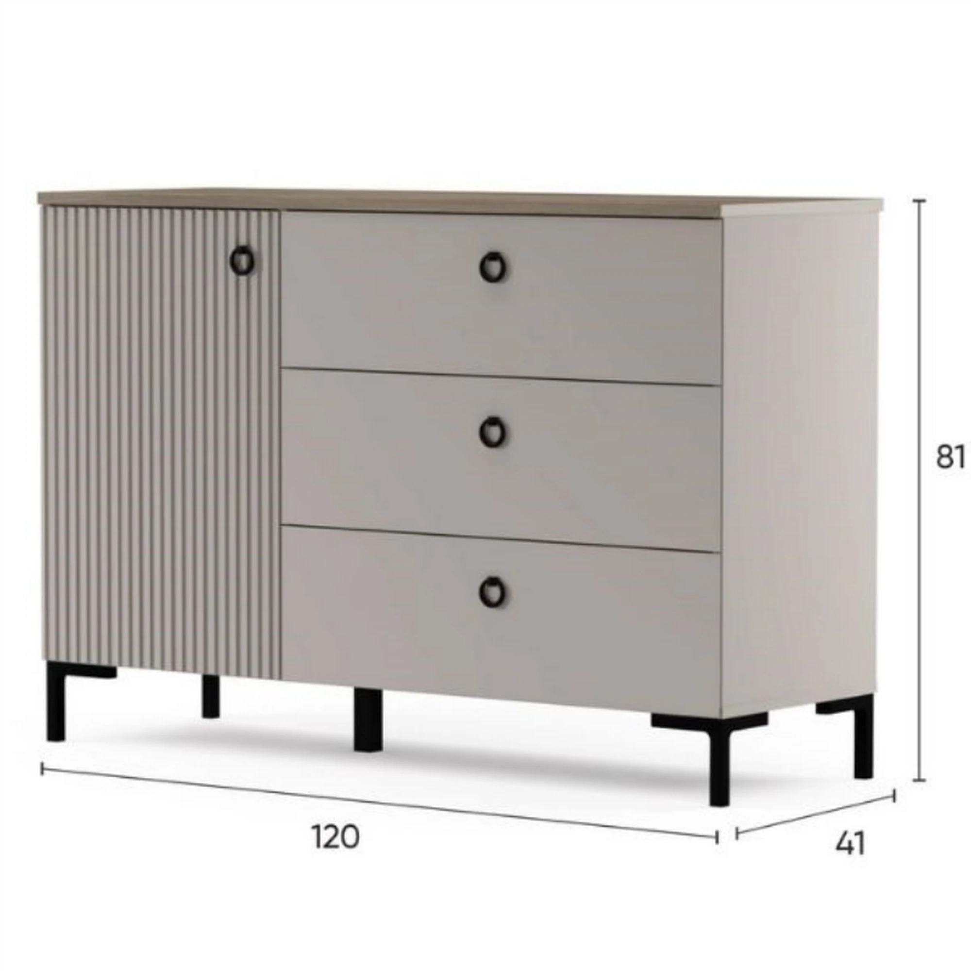 Comoda pentru living DOMINICA, grej/stejar, PAL laminat, 120x41x81 cm