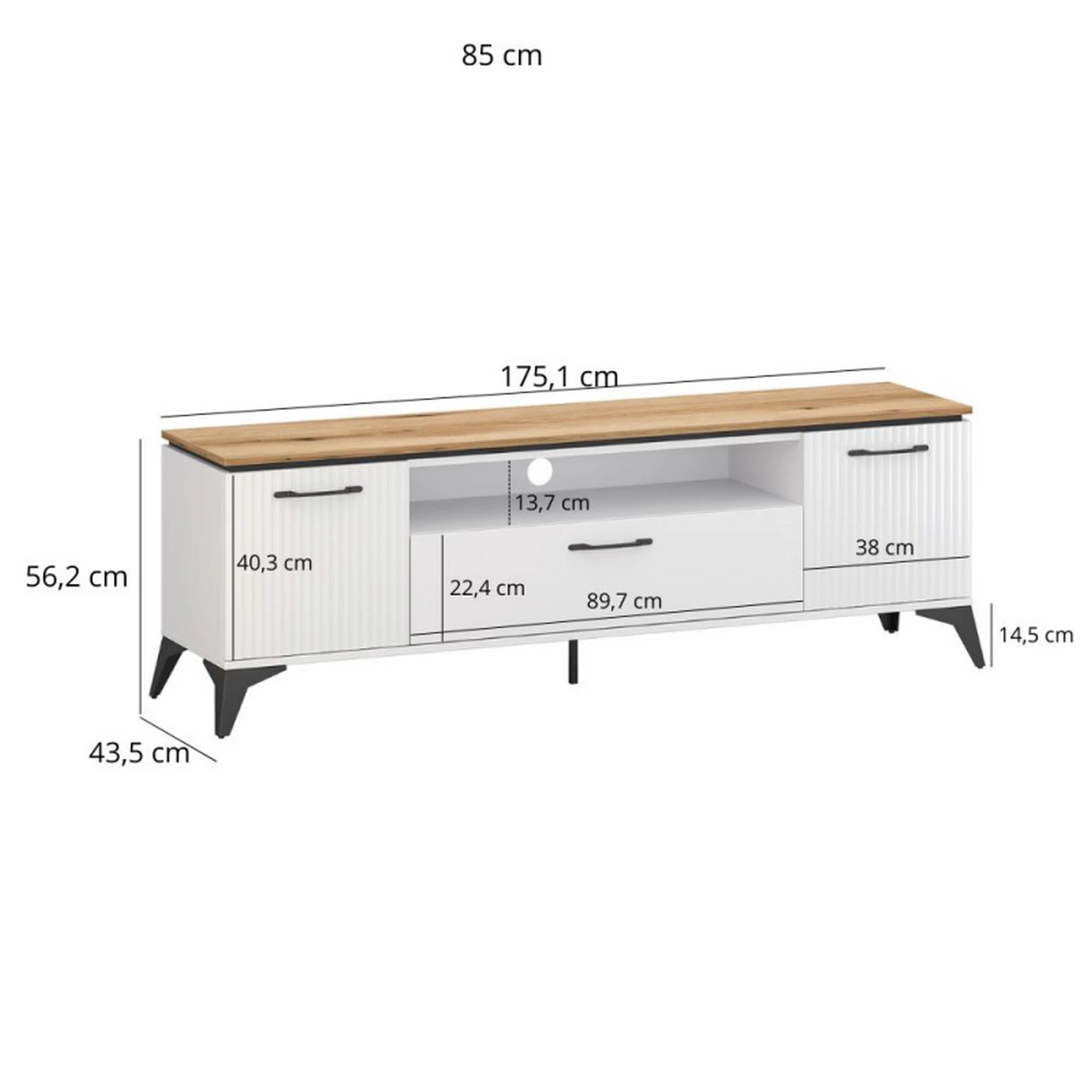 Comoda tv sufragerie TV VELUTTO, alb/stejar, PAL, 175x44x56 cm