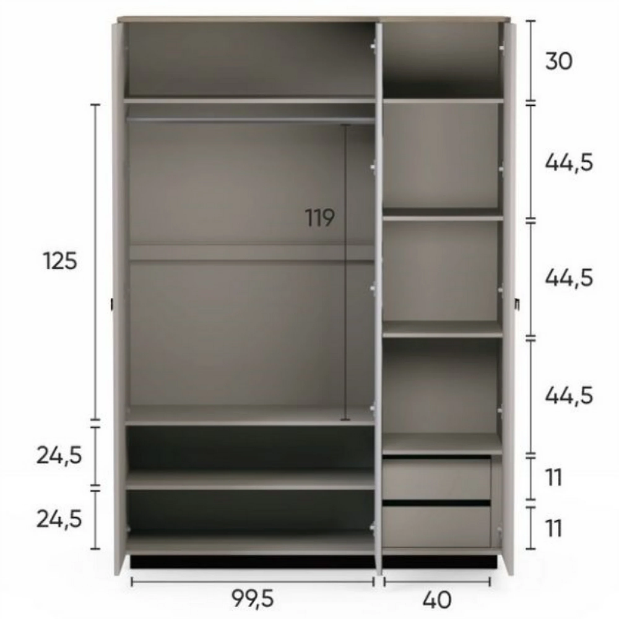 Dulap modern dormitor DOMINICA, grej/stejar, PAL laminat, 153x60x218 cm