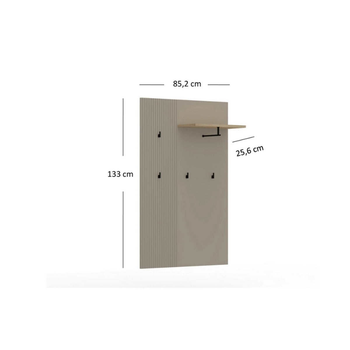 Cuier de perete hol DOMINICA, grej/stejar, PAL laminat, 85x26x133 cm