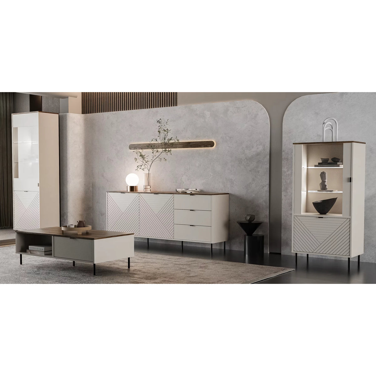 Vitrina living EVO, casmir, PAL laminat, cu iluminare LED, 64x40x195 cm