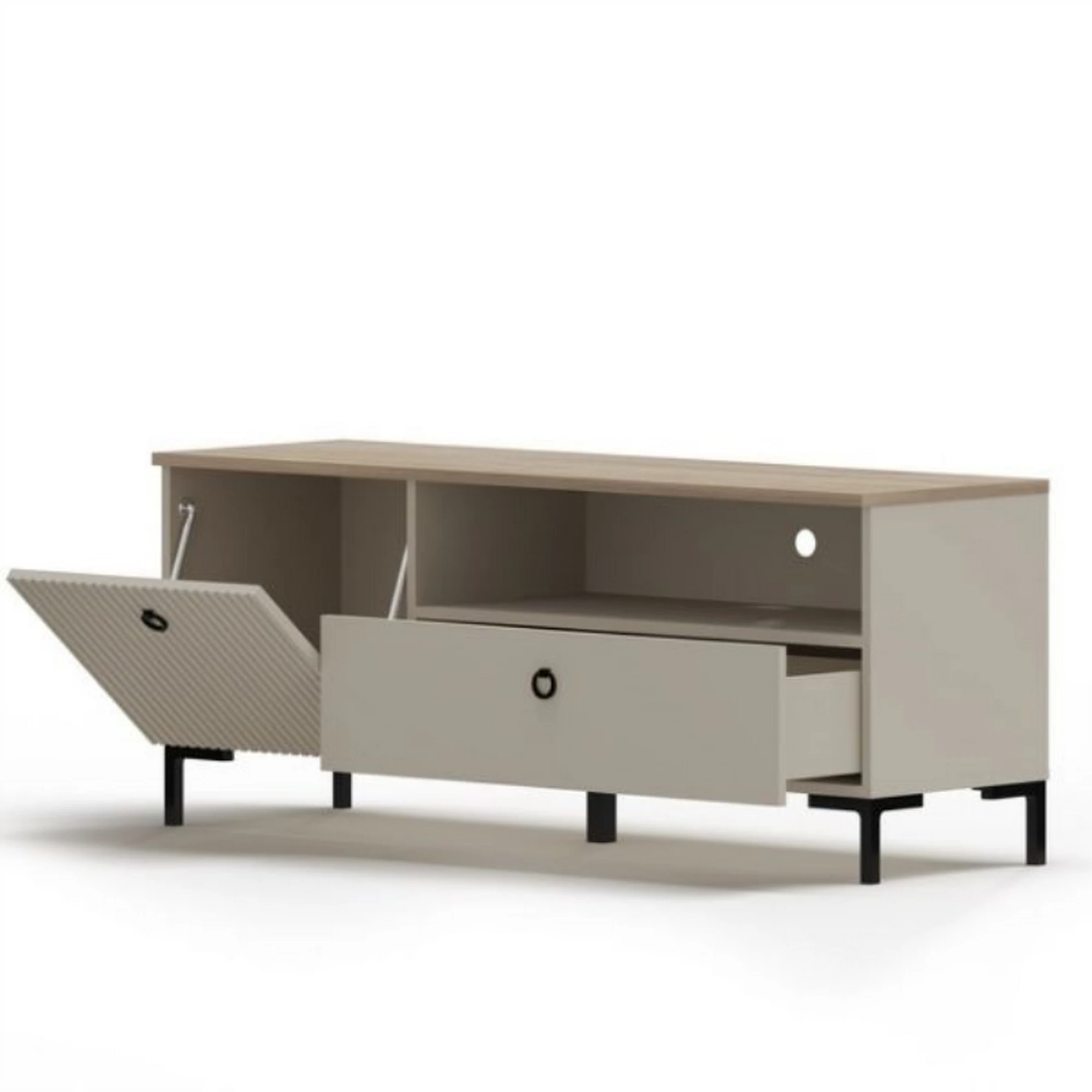 Comoda TV mica DOMINICA, grej/stejar, PAL laminat, 135x41x55 cm