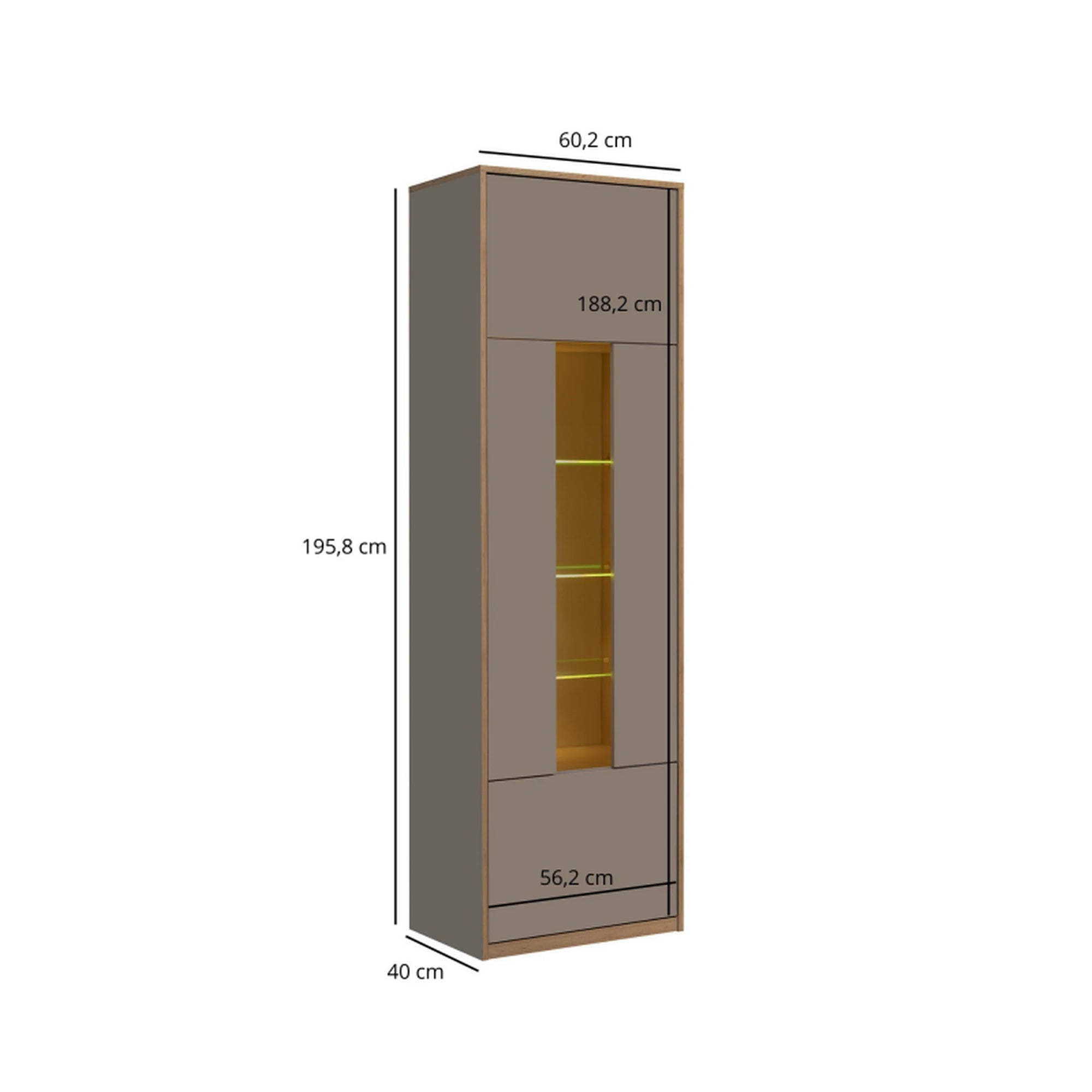 Vitrina pentru living COMPLEX, gri/stejar, PAL laminat, 60x40x196 cm